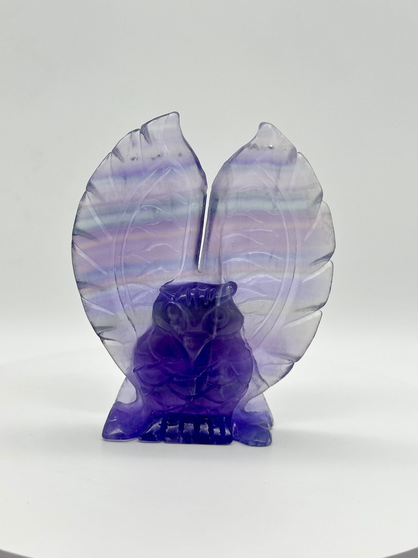 Purple Fluorite Owl Carving, Natural Crystal Owl Statue, Fluorite Carved Animal, Owl Figurine Crystals - Home Office Desk Decor Gift