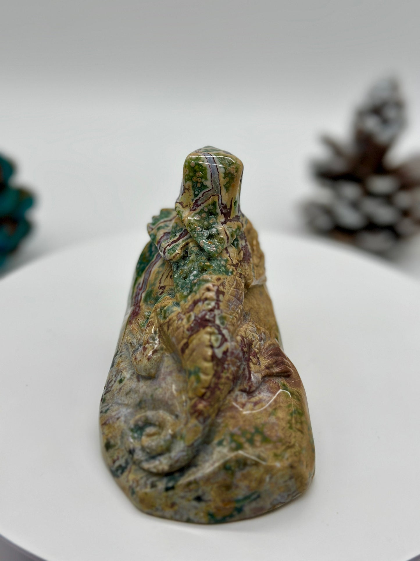 Ocean Jasper Lizard Carving, Ocean Jasper with orbs, OJ Carving, Ocean jasper Carving, Lizard Carving, Crystal Carving, Animal Carving