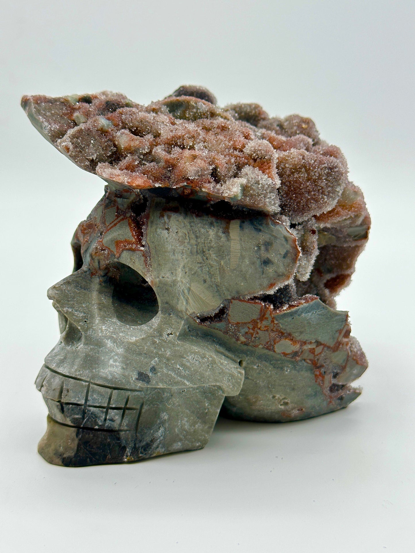 Druzy Large Red Sphalerite Skull Carving, Crystal skull, Large Hand Carved 6" Reiki, Chakra Stone