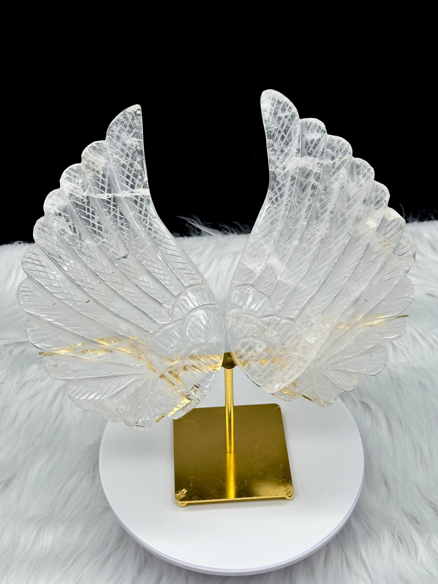 Large High Quality Clear Quartz Angel Wings on stand, Crystal Angel Wing, Clear quartz wings - Home decor and gift item