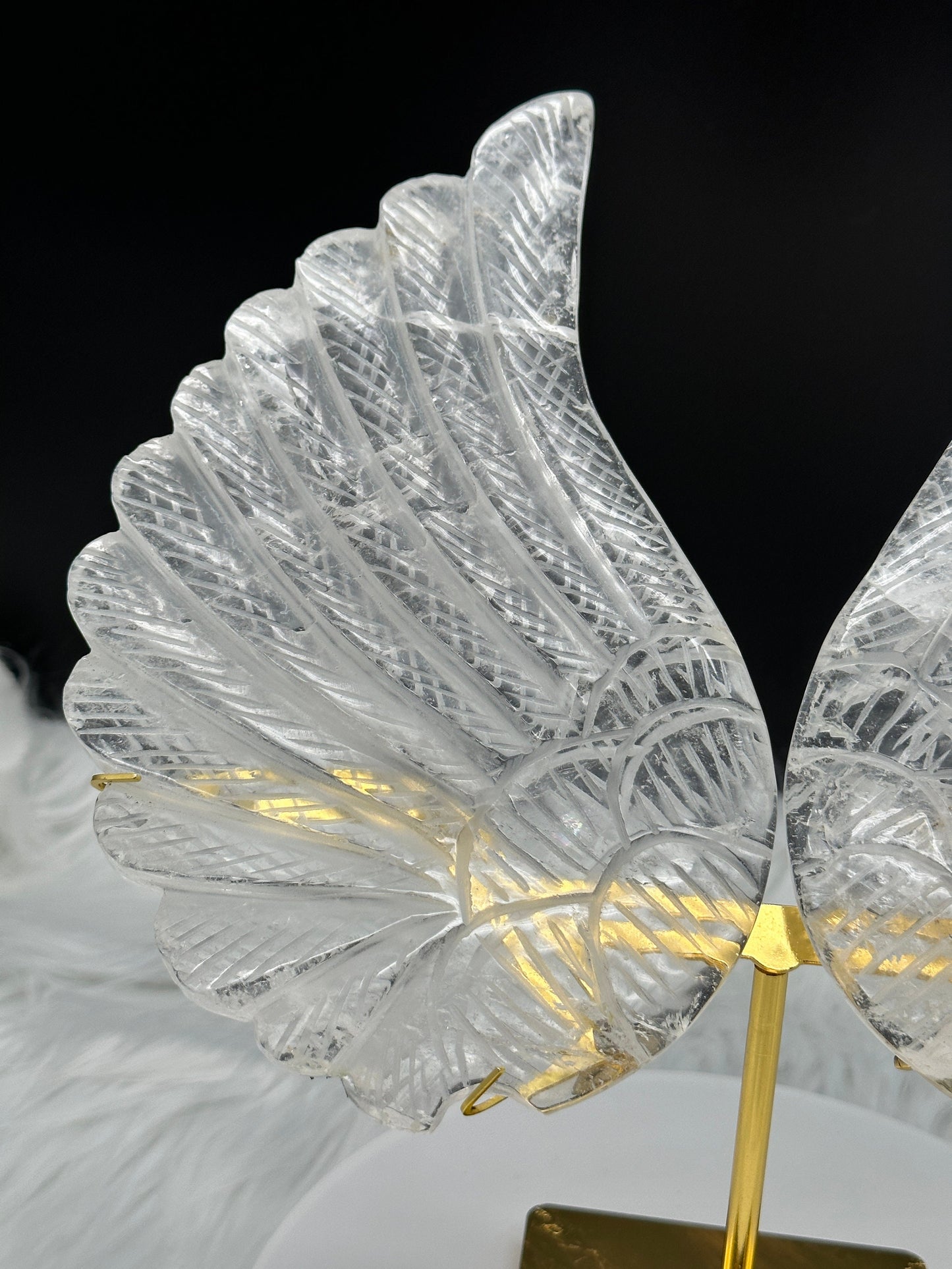 Large High Quality Clear Quartz Angel Wings on stand, Crystal Angel Wing, Clear quartz wings - Home decor and gift item