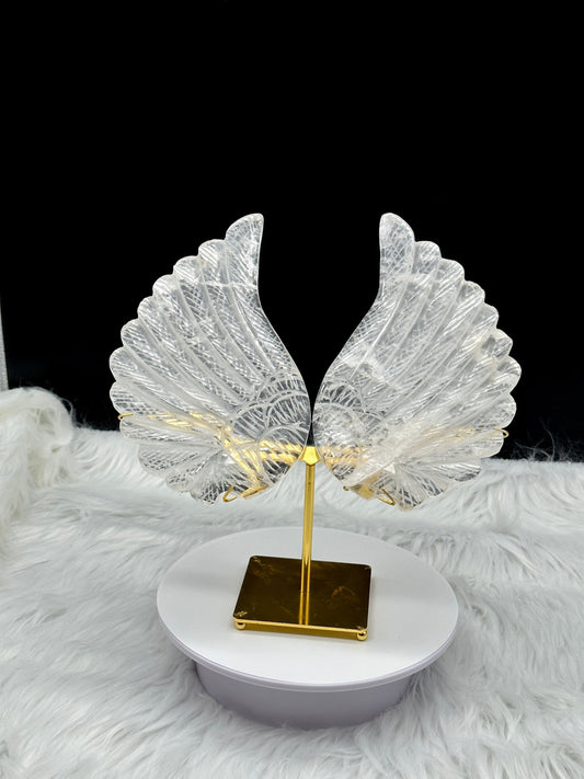 Large High Quality Clear Quartz Angel Wings on stand, Crystal Angel Wing, Clear quartz wings - Home decor and gift item