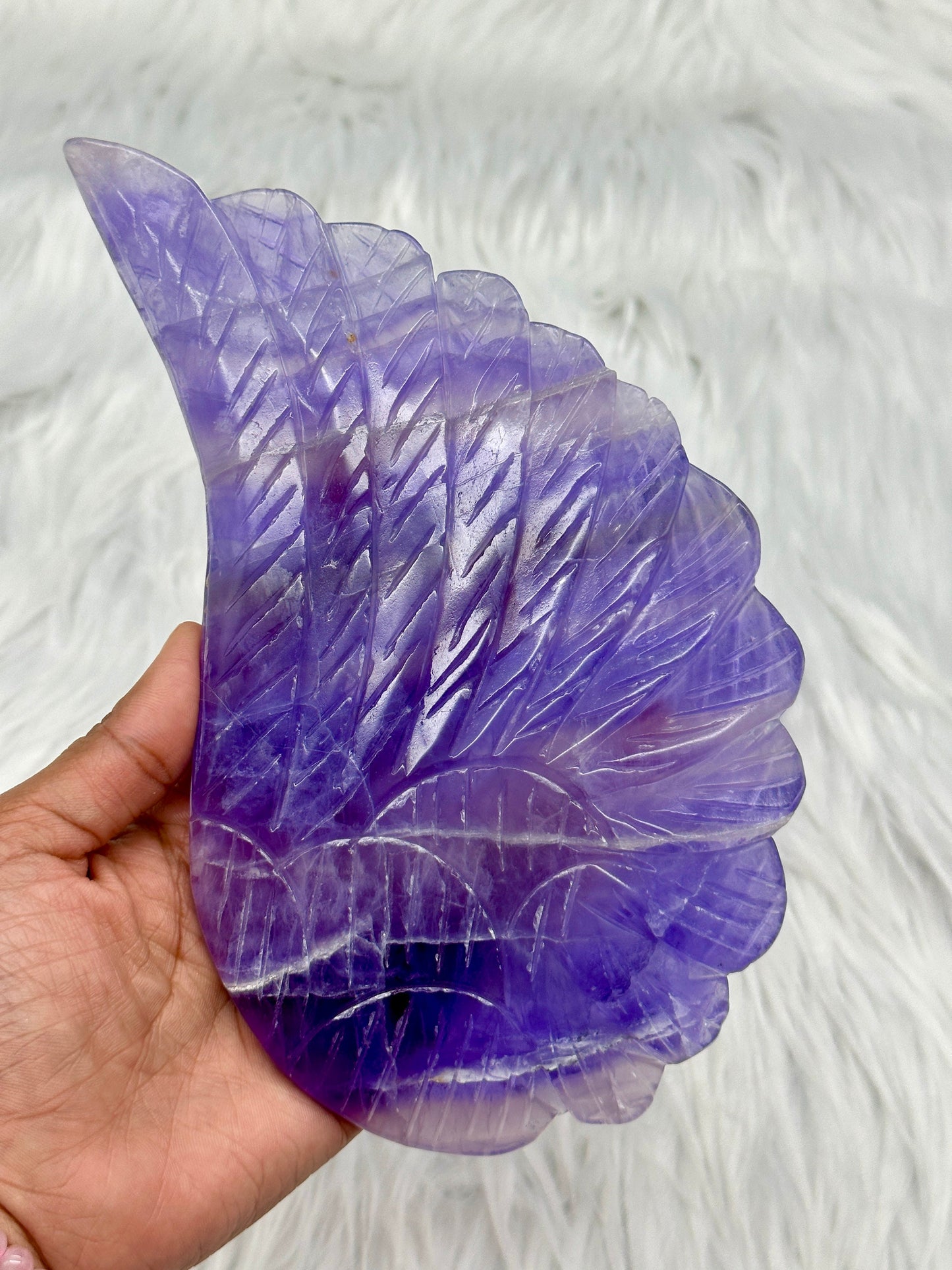 Large Fluorite Wings on Stand, Purple Fluorite angel wings on stand.