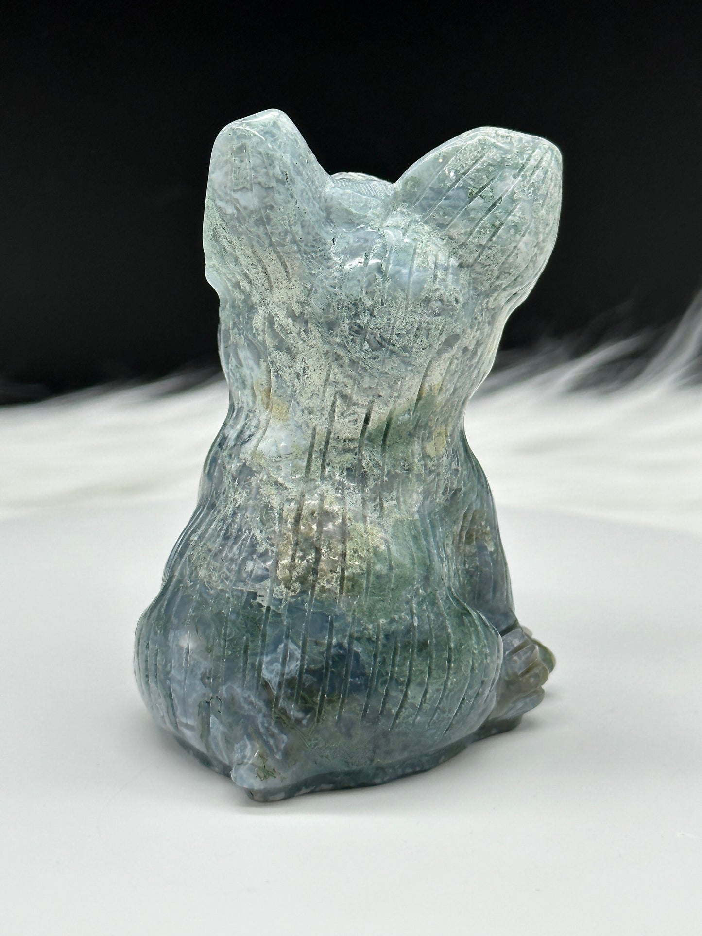 Moss Agate French Bull Dog Carving, Moss Agate Dog, Moss Agate Frenchie French Bulldog Dog Carving,Metaphysical Healing and Home Decor