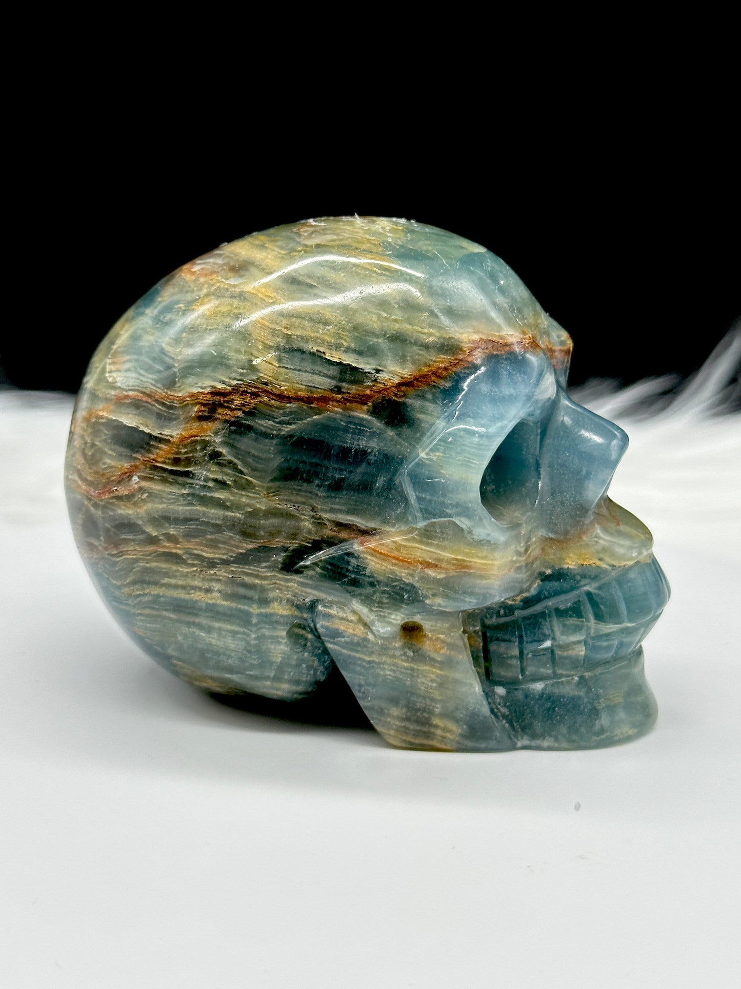 Natural Rare High Quality Blue Onyx Crystal Skull Large Hand Carved, Blue Onyx Skull For Happiness, Healing And Peace