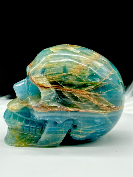 Natural Rare High Quality Blue Onyx Crystal Skull Large Hand Carved, Blue Onyx Skull For Happiness, Healing And Peace