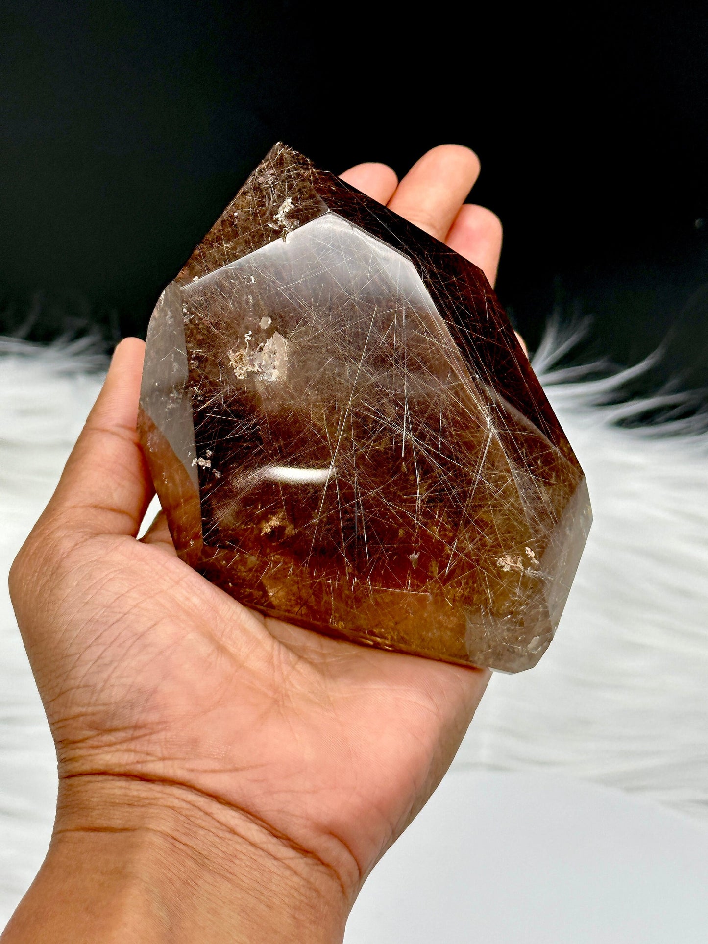 Beautiful large Rutile quartz freeform, Smoky quartz freeform with rutile, Rutile in Quartz