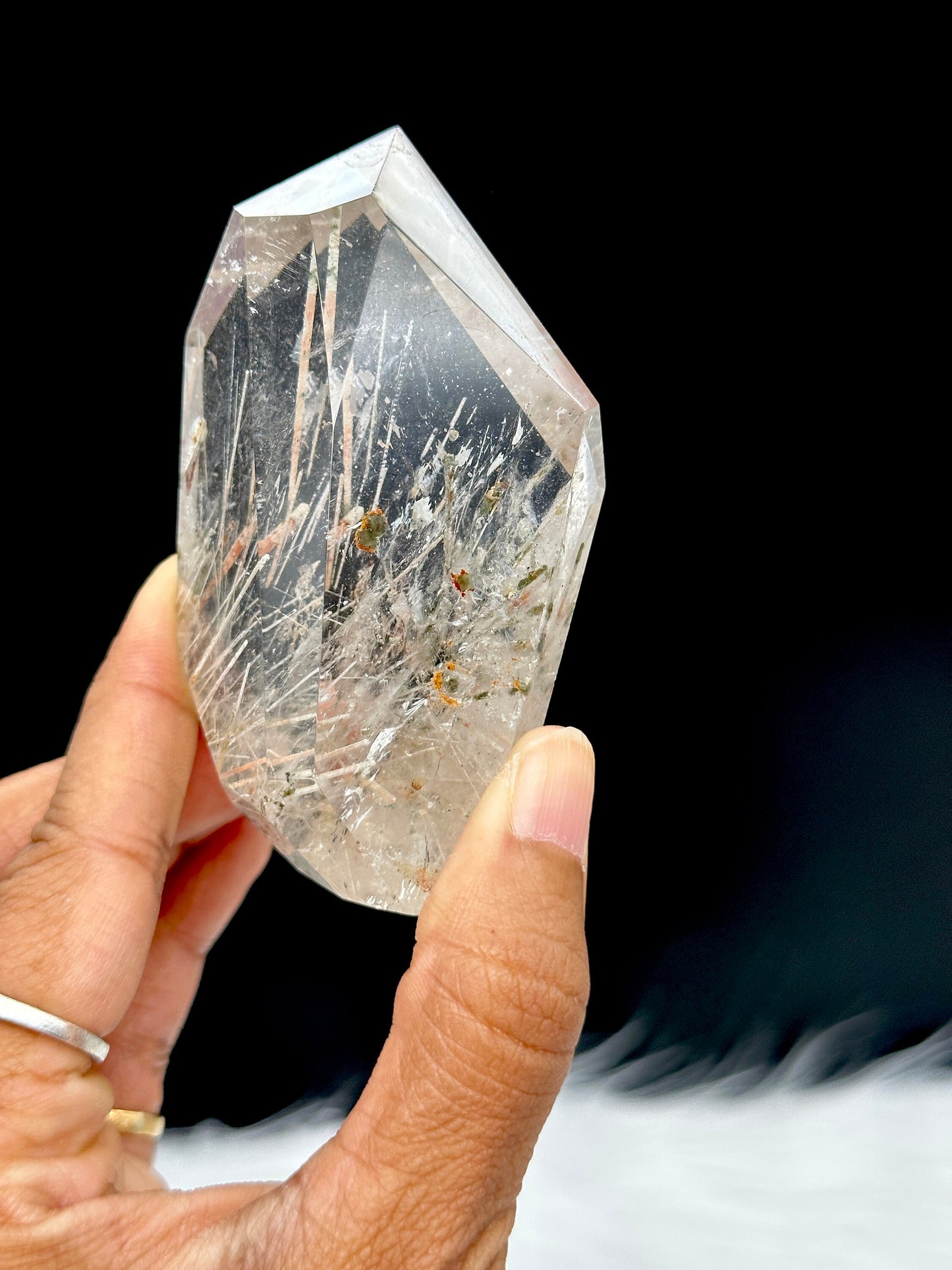 RARE Silver Rutile Quartz with Epidote, rutile tower, Angel hair quartz, high quality rutile point, rutile point