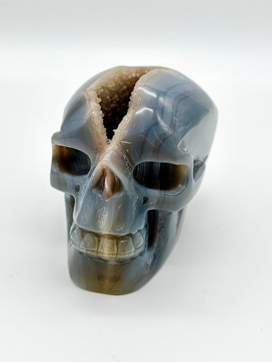 Blue Agate Skull | Druzy Blue Agate Skull  | Blue Lace Agate Skull- , hand made, hand carved, natural,  5 inches tall and 1kg