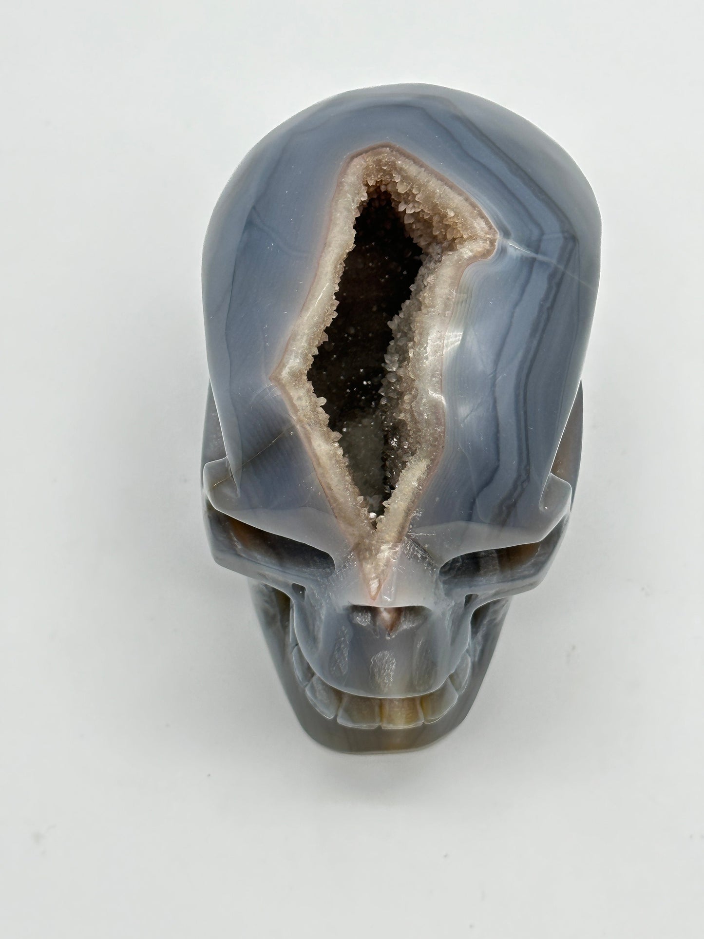 Blue Agate Skull | Druzy Blue Agate Skull  | Blue Lace Agate Skull- , hand made, hand carved, natural,  5 inches tall and 1kg