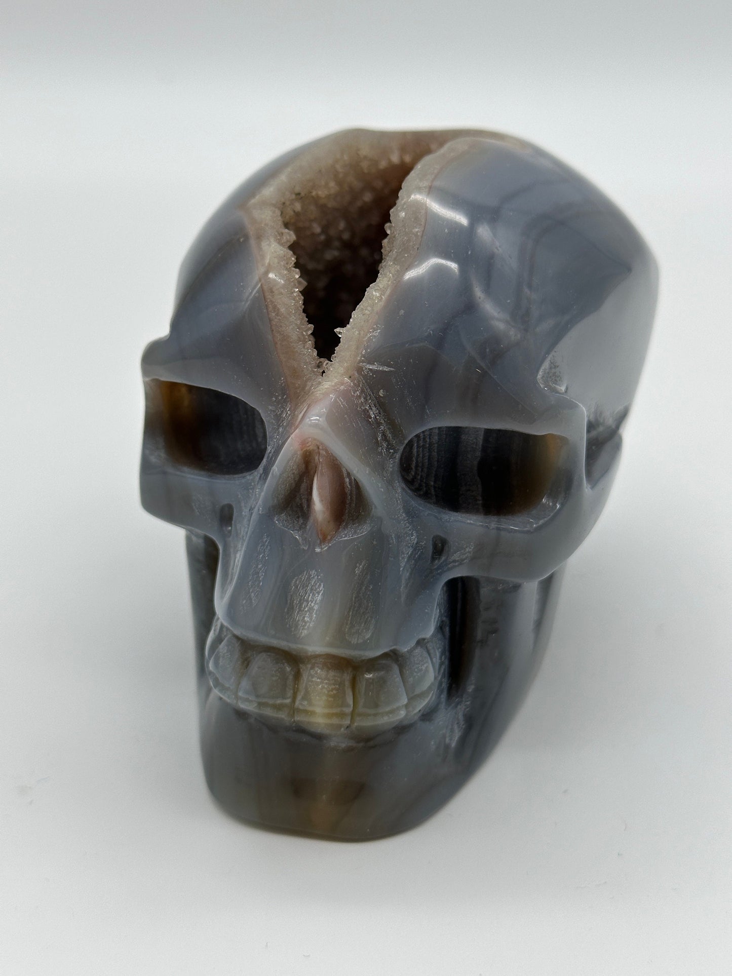 Blue Agate Skull | Druzy Blue Agate Skull  | Blue Lace Agate Skull- , hand made, hand carved, natural,  5 inches tall and 1kg