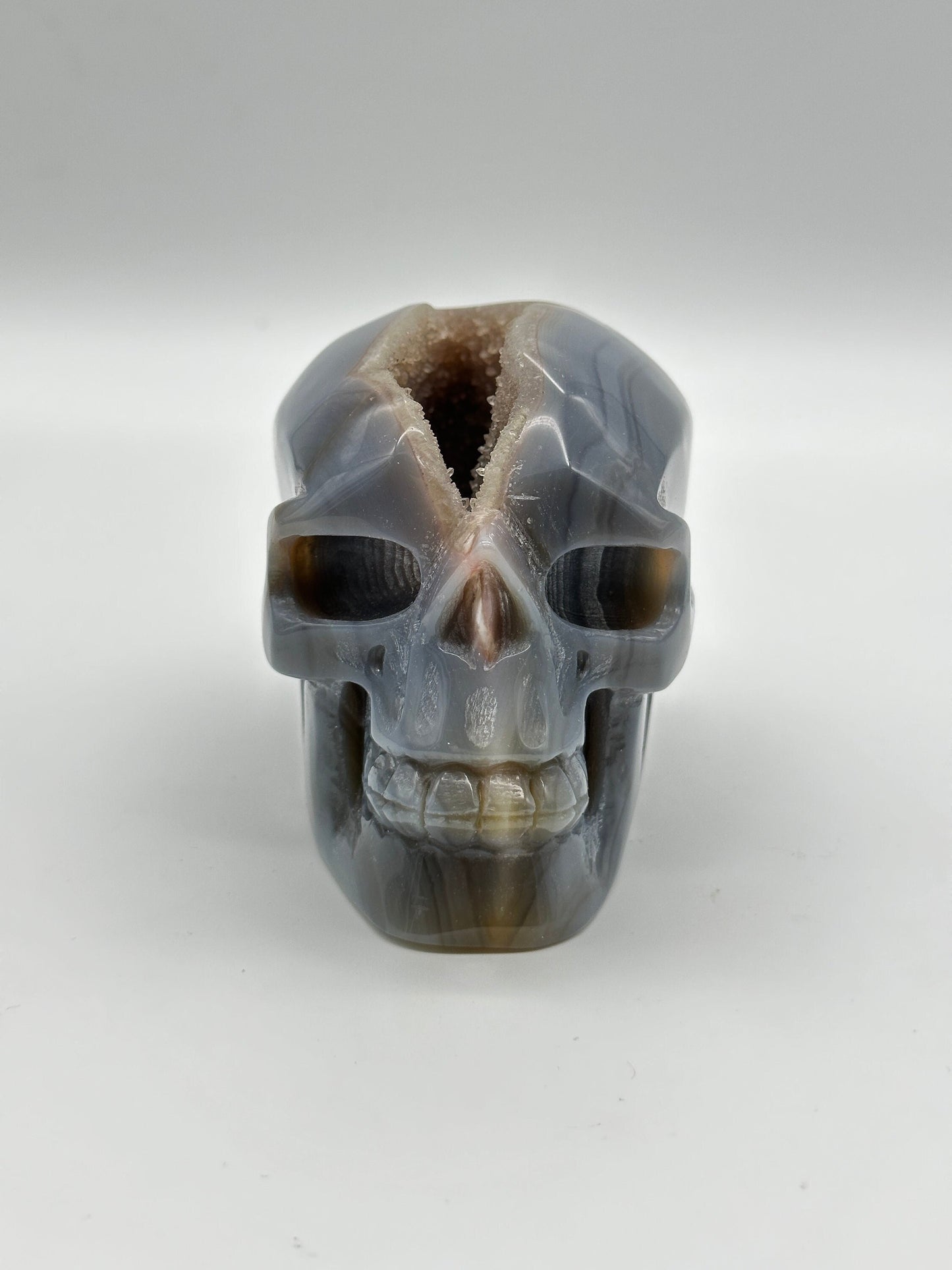 Blue Agate Skull | Druzy Blue Agate Skull  | Blue Lace Agate Skull- , hand made, hand carved, natural,  5 inches tall and 1kg