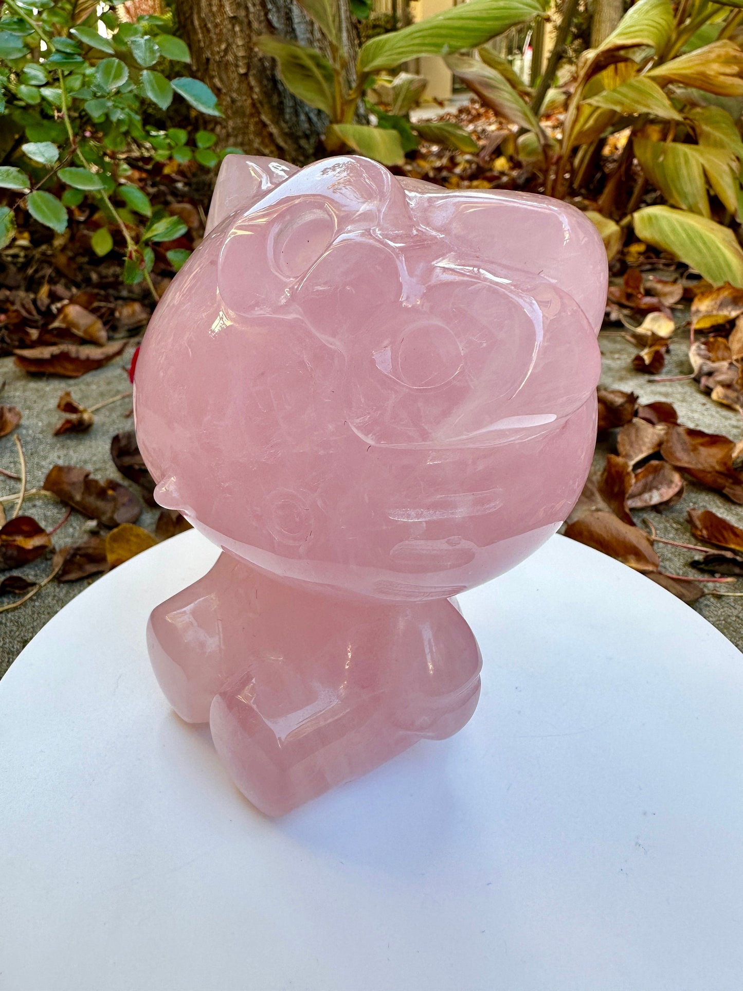 Mozambique Rose Quartz Hello Kitty Carving| Natural Rose Quartz Hello Kitty Carving, Extra Large and Hand Carved - 1.4kg and 5.5 inches tall