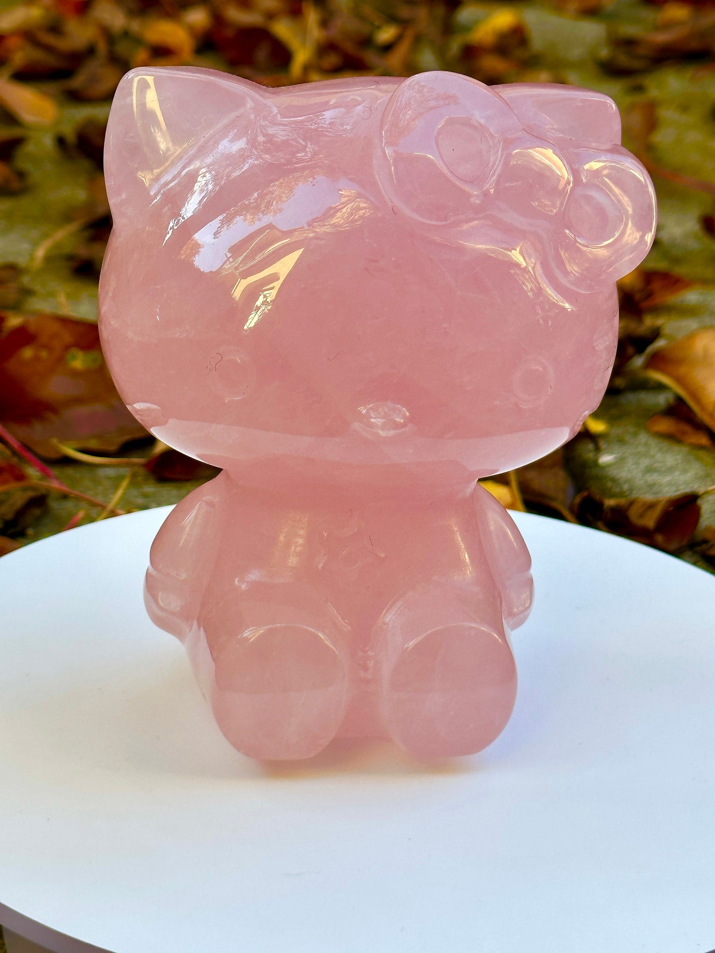 Mozambique Rose Quartz Hello Kitty Carving| Natural Rose Quartz Hello Kitty Carving, Extra Large and Hand Carved - 1.4kg and 5.5 inches tall