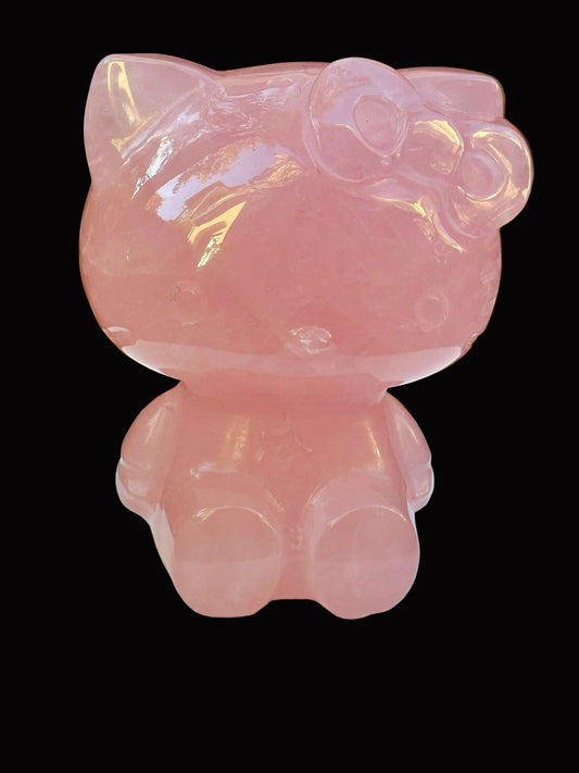 Mozambique Rose Quartz Hello Kitty Carving | Extra Large | 5.5" Hand Carved
