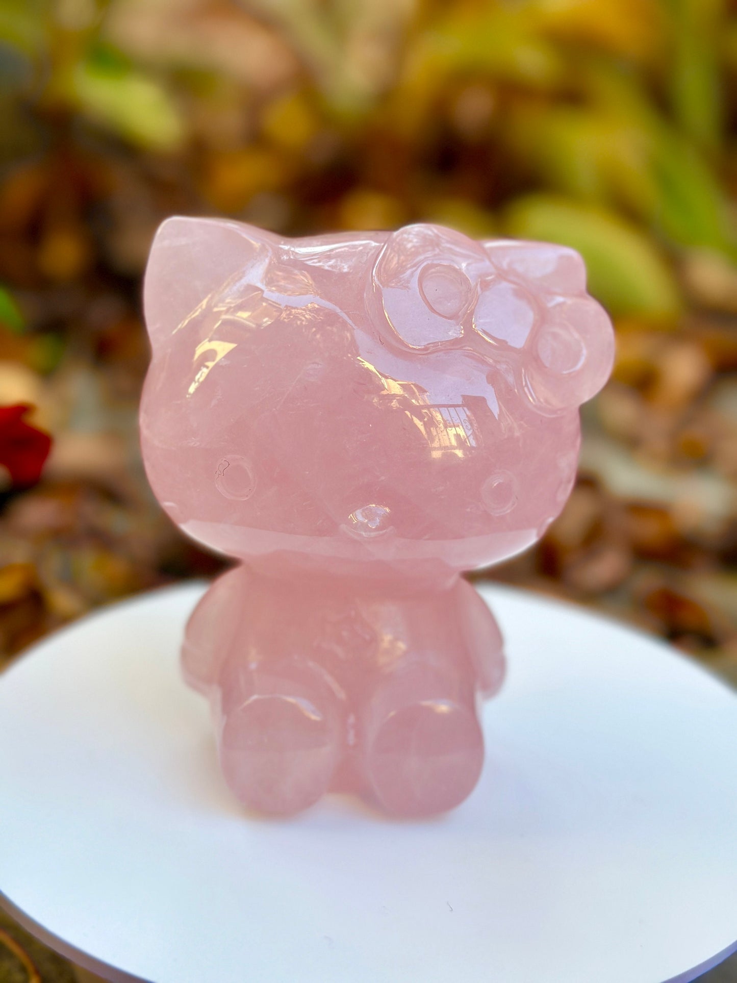 Mozambique Rose Quartz Hello Kitty Carving| Natural Rose Quartz Hello Kitty Carving, Extra Large and Hand Carved - 1.4kg and 5.5 inches tall