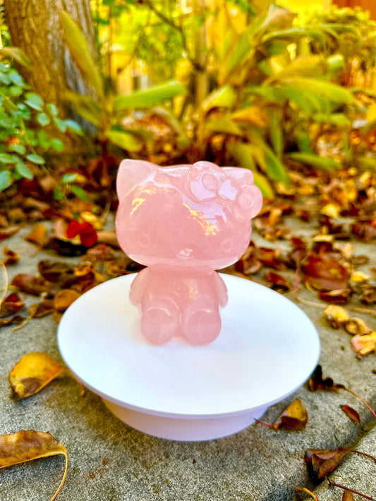 Mozambique Rose Quartz Hello Kitty Carving| Natural Rose Quartz Hello Kitty Carving, Extra Large and Hand Carved - 1.4kg and 5.5 inches tall