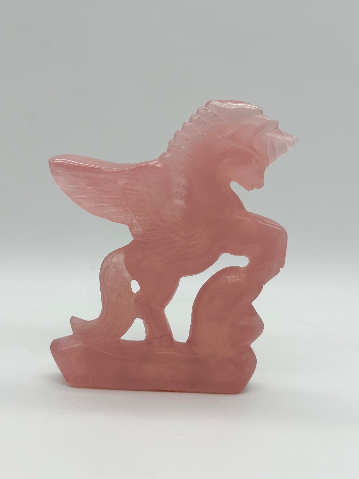 Rose Quartz Flying Unicorn Carving, Rose Quartz Unicorn carving, 5.2 inches tall