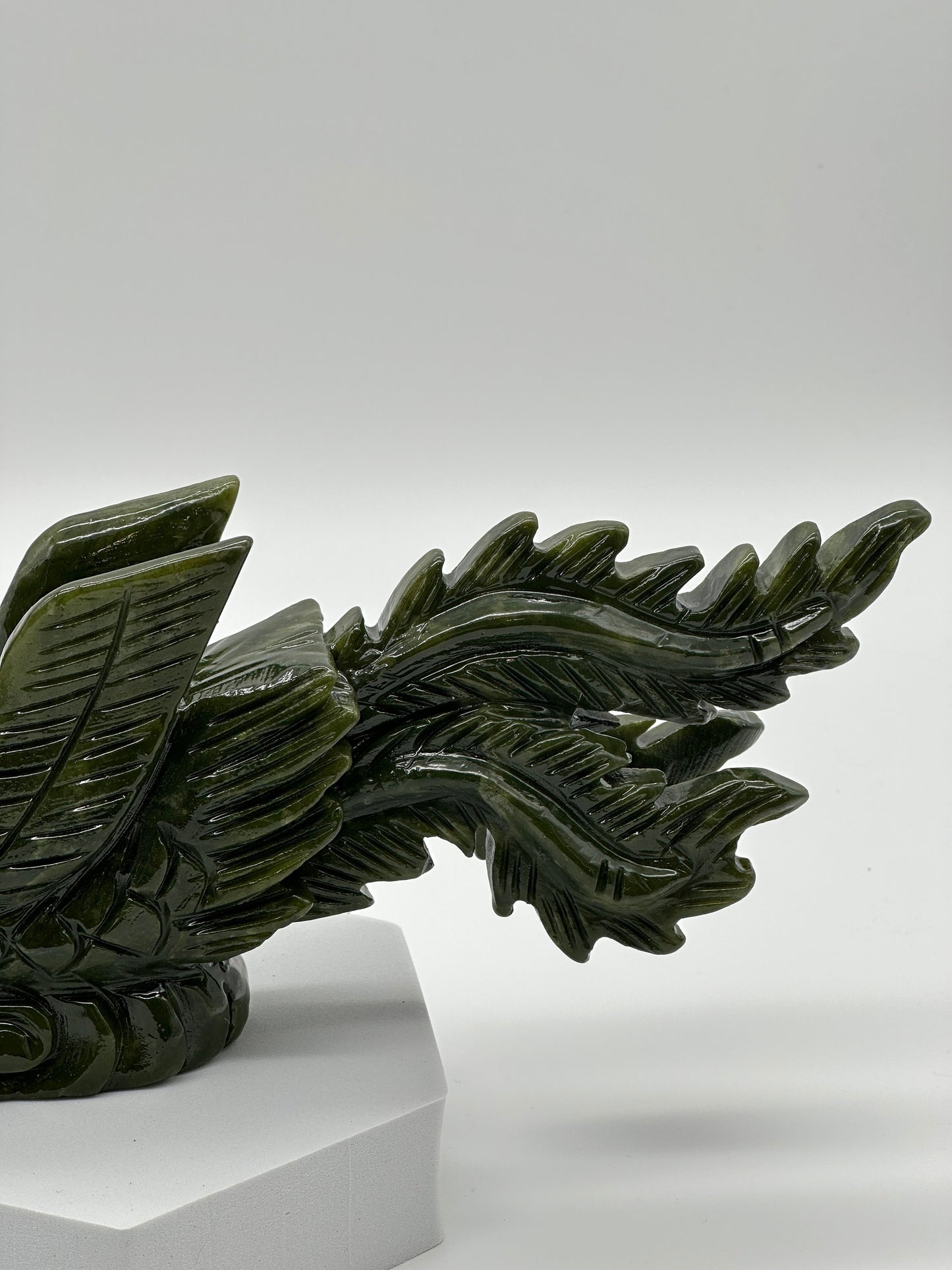 Green Jade Phoenix Carving, Natural Green Jade Statue