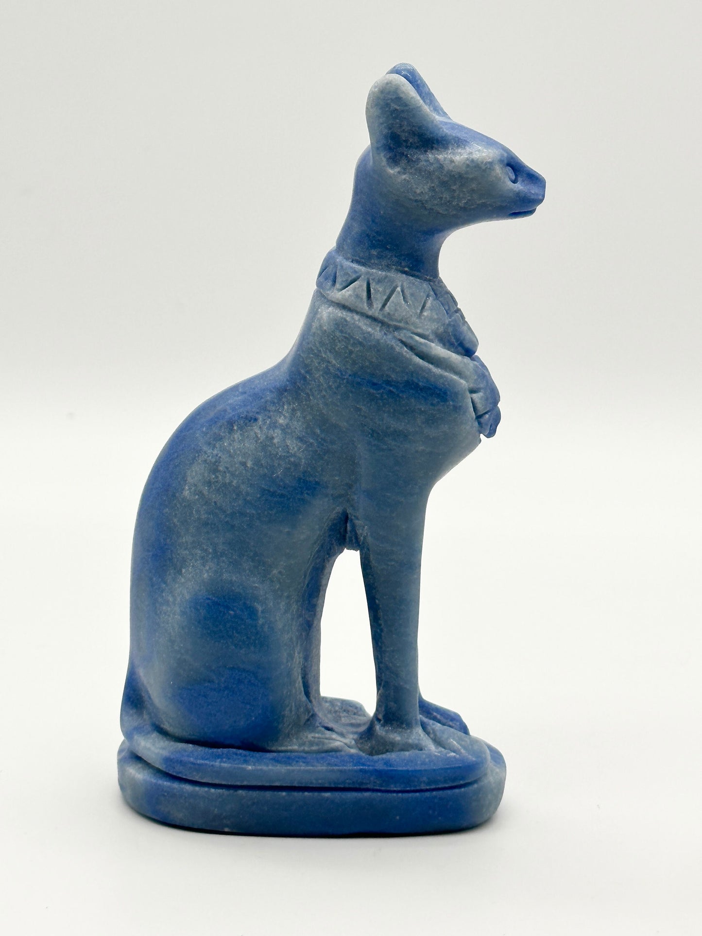 Large Stunning Blue Aventurine Egyptian Cat Carving, Cat Carving, Hand Carved, 9 inches tall