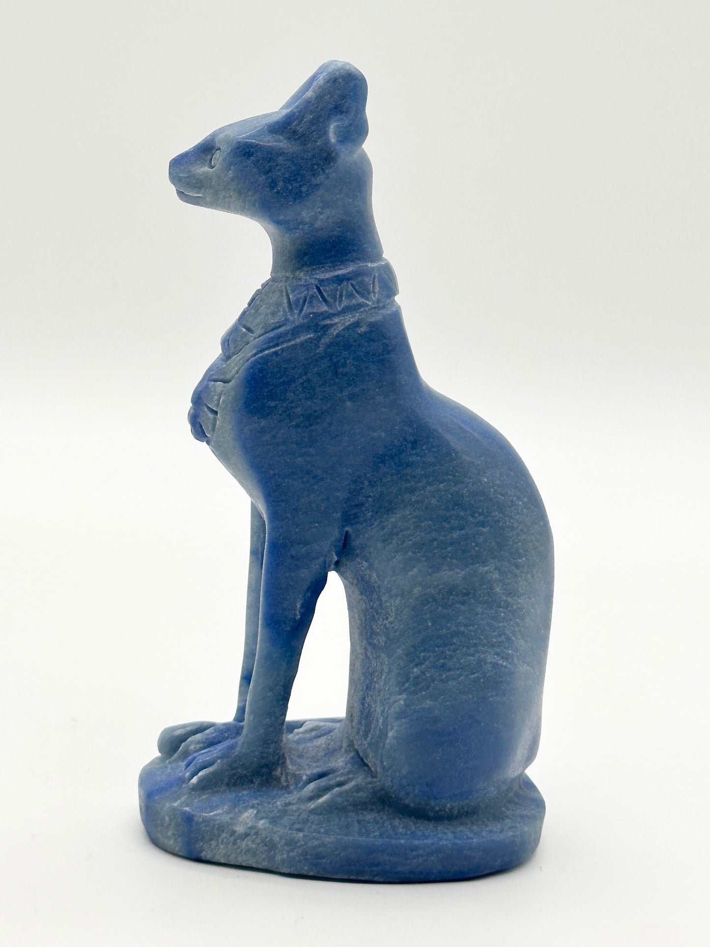 Large Stunning Blue Aventurine Egyptian Cat Carving, Cat Carving, Hand Carved, 9 inches tall