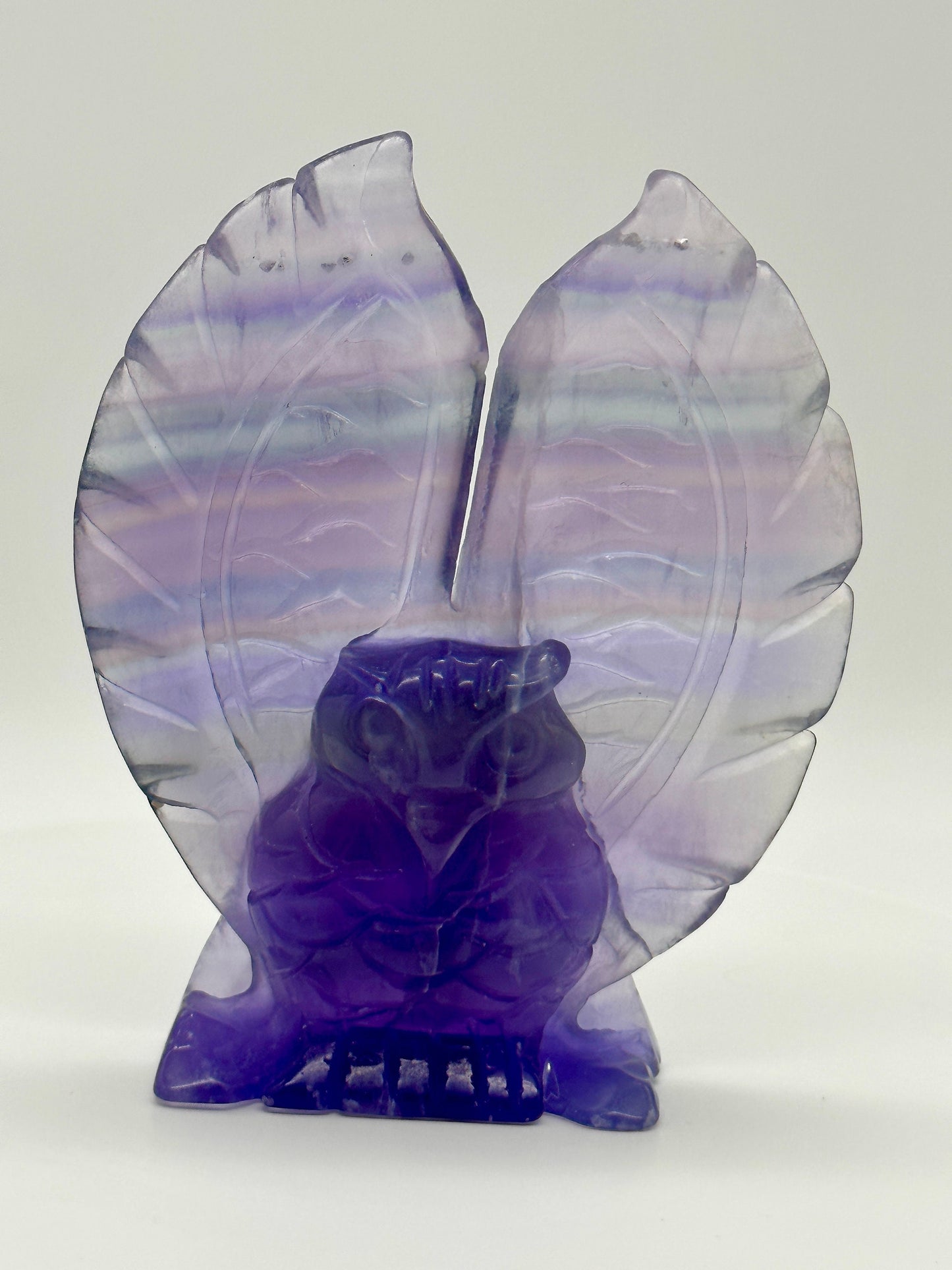 Purple Fluorite Owl Carving, Natural Crystal Owl Statue, Fluorite Carved Animal, Owl Figurine Crystals - Home Office Desk Decor Gift