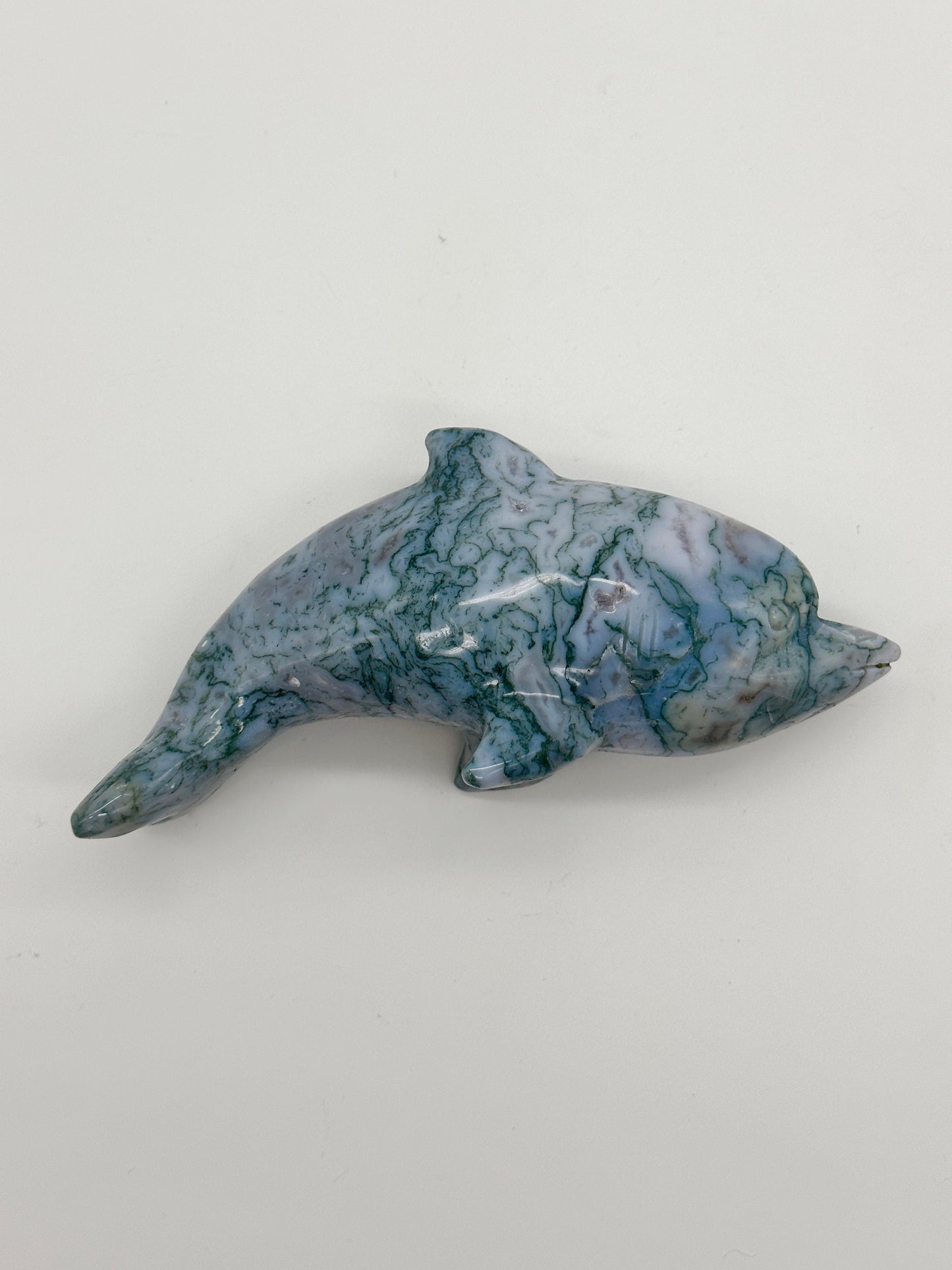 Large Beautiful Moss Agate Dolphin, Dolphin Carving, Agate Dolphin, Animal Figurine, Gift item, Home Decor, Healing Crystals