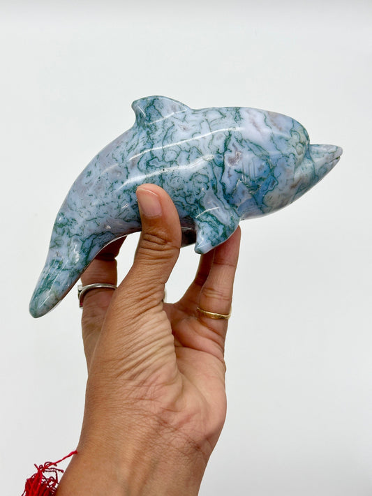 Large Beautiful Moss Agate Dolphin, Dolphin Carving, Agate Dolphin, Animal Figurine, Gift item, Home Decor, Healing Crystals