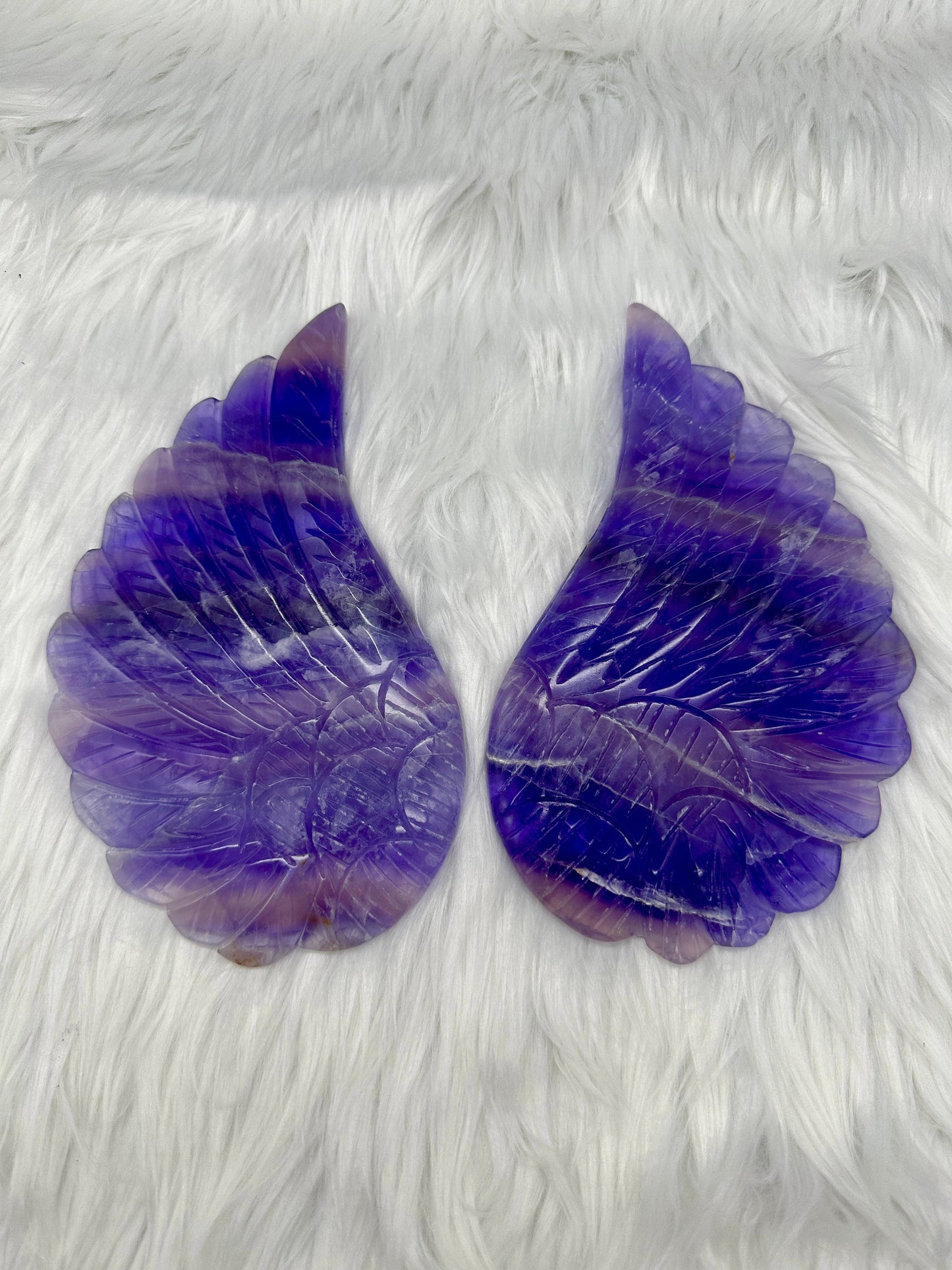 Large Fluorite Wings on Stand, Purple Fluorite angel wings on stand.