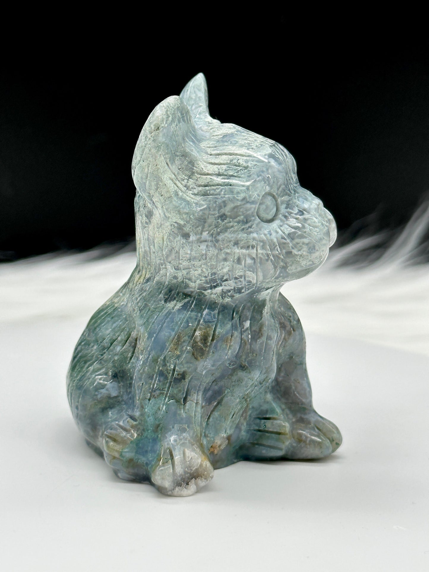 Moss Agate French Bull Dog Carving, Moss Agate Dog, Moss Agate Frenchie French Bulldog Dog Carving,Metaphysical Healing and Home Decor