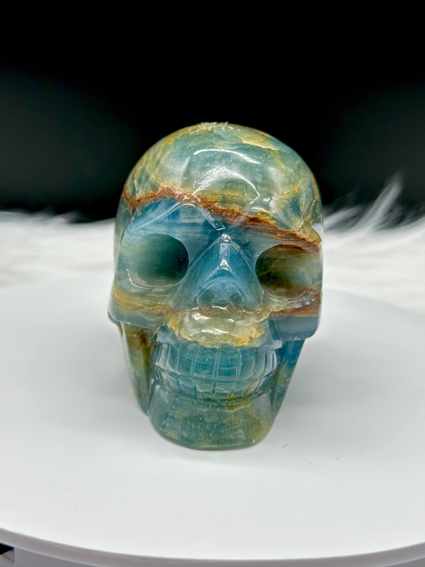 Natural Rare High Quality Blue Onyx Crystal Skull Large Hand Carved, Blue Onyx Skull For Happiness, Healing And Peace