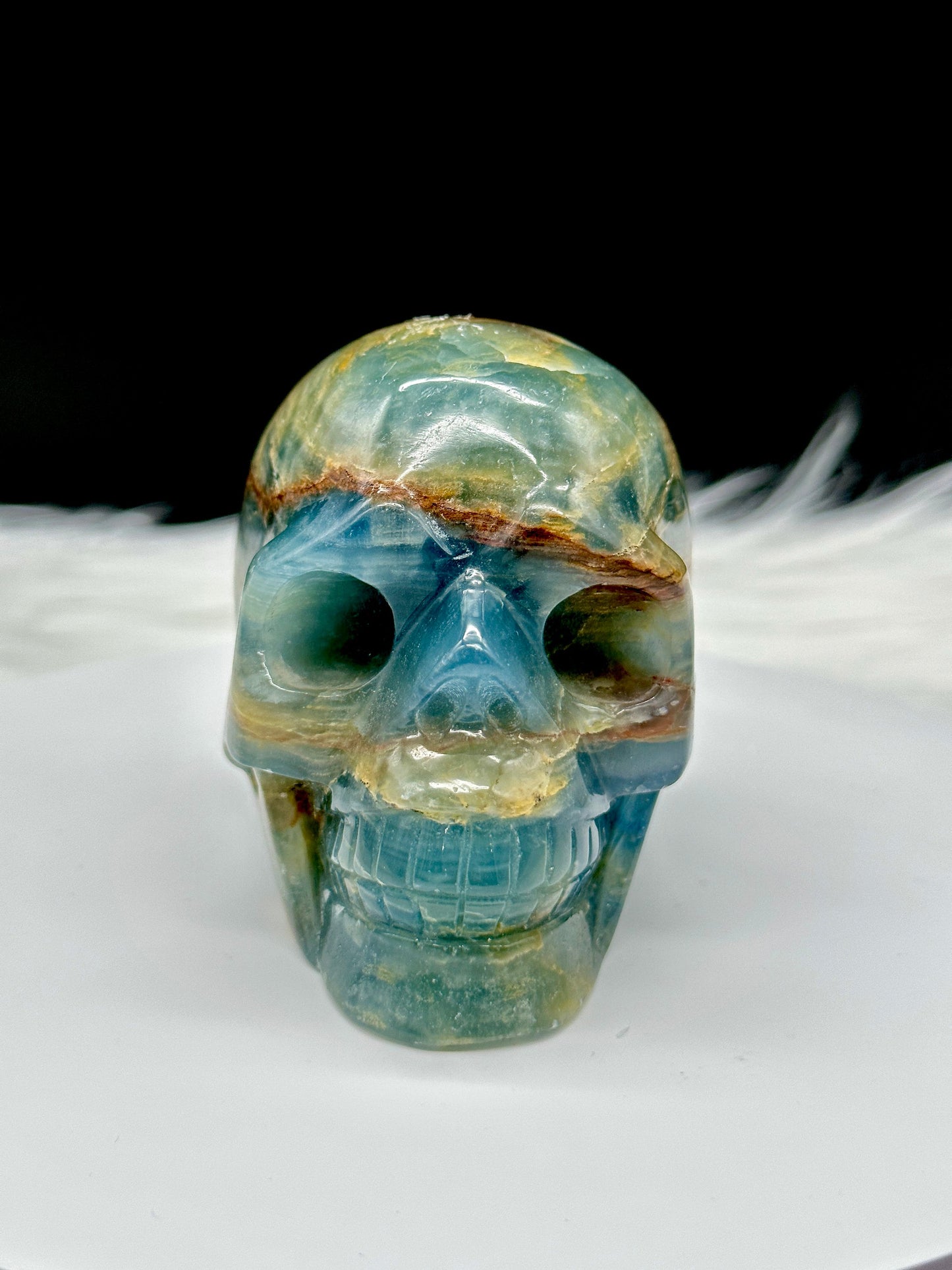 Natural Rare High Quality Blue Onyx Crystal Skull Large Hand Carved, Blue Onyx Skull For Happiness, Healing And Peace