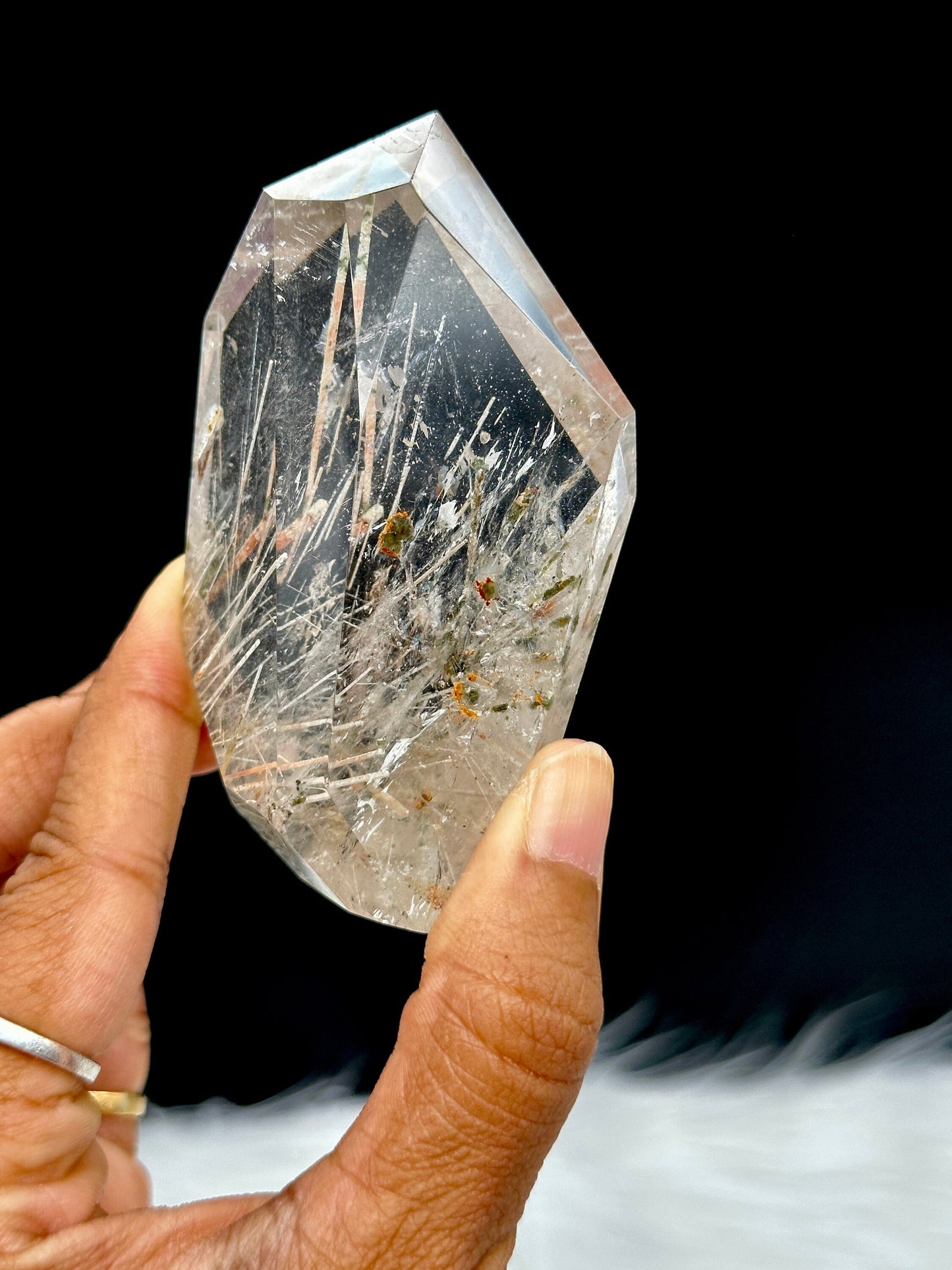 RARE Silver Rutile Quartz with Epidote, rutile tower, Angel hair quartz, high quality rutile point, rutile point