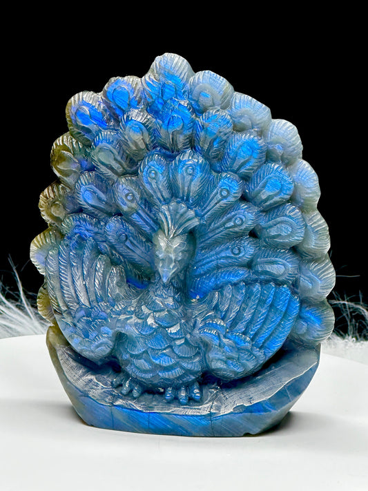 Beautiful Labradorite Peacock Carving, Unique crystal carving, , Crystal Healing, Collectible Fine Art Sculpture, Home Decor.