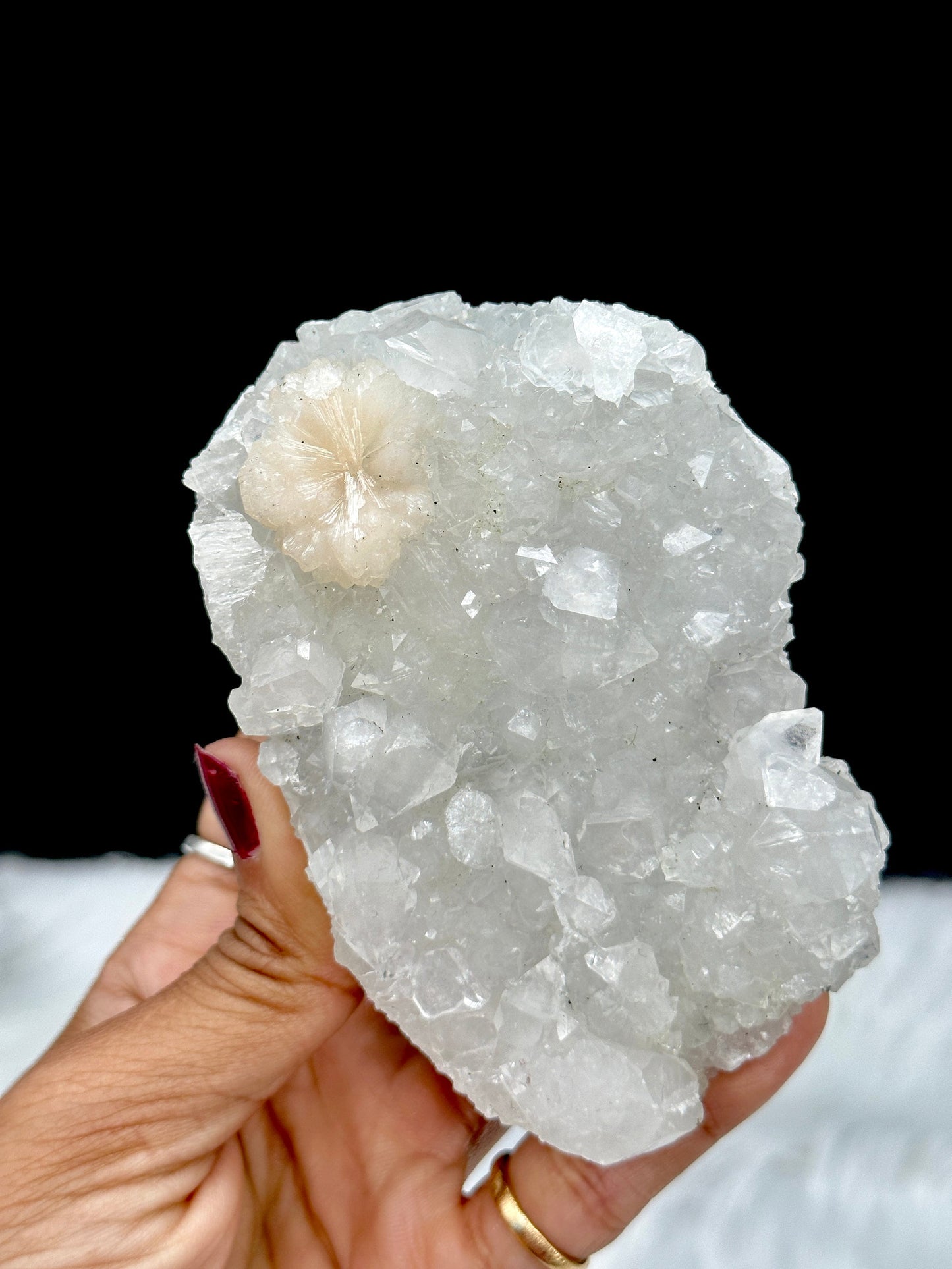 Apophyllite Crystal Specimen with stilbite flower - medium size