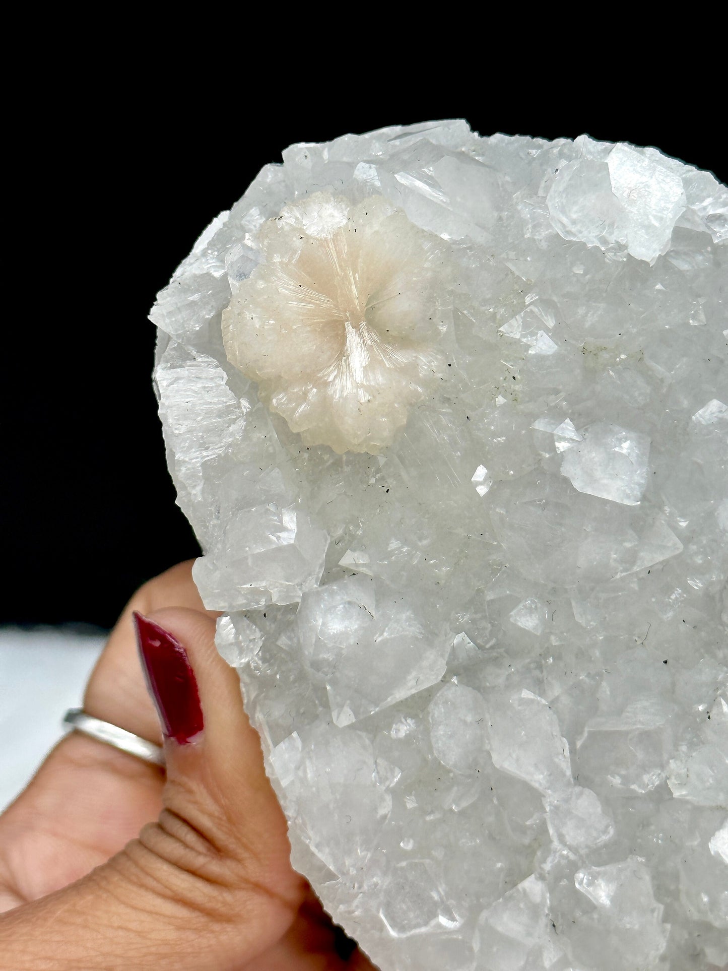 Apophyllite Crystal Specimen with stilbite flower - medium size