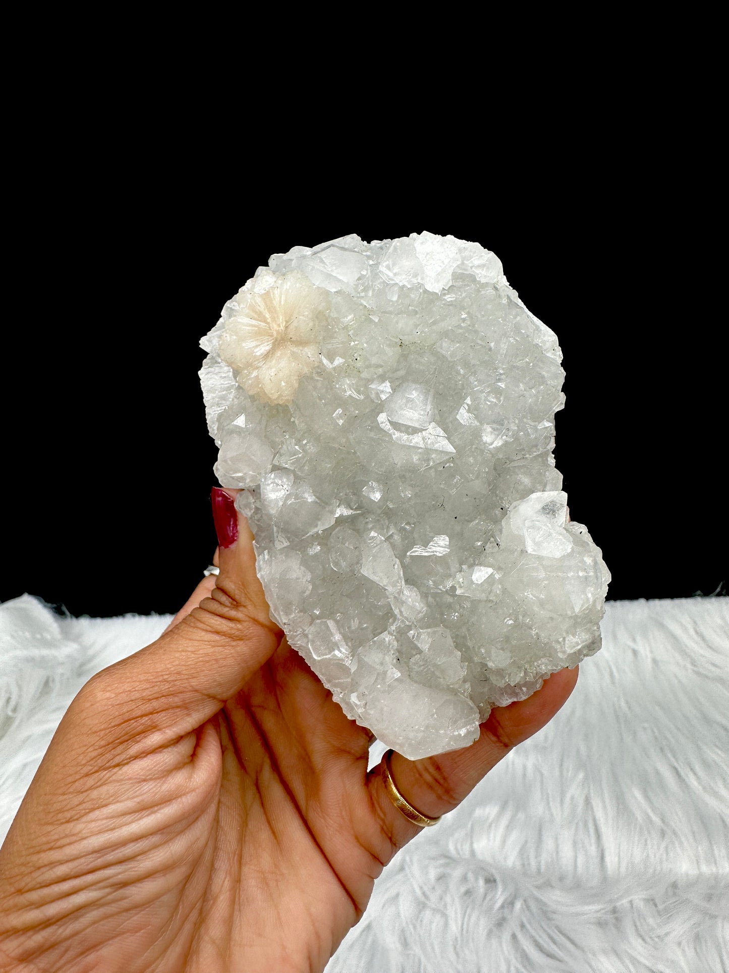 Apophyllite Crystal Specimen with stilbite flower - medium size