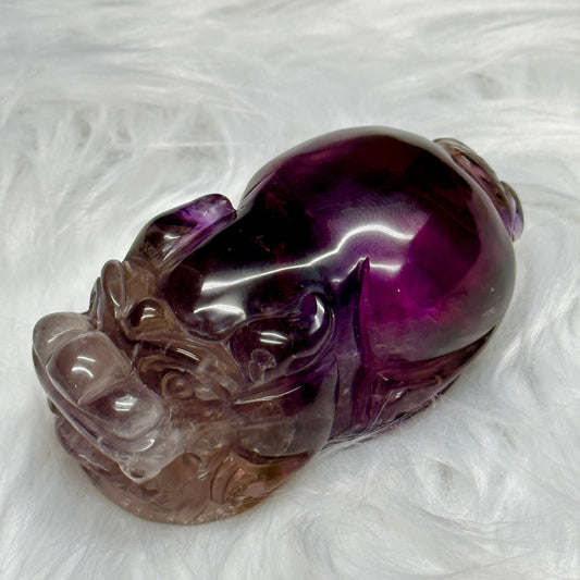 Natural Ametrine Pixiu Carving, Natural Ametrine carved PiXiu, Master Carver Hand Carving PiXiu, Reiki healing Crystal