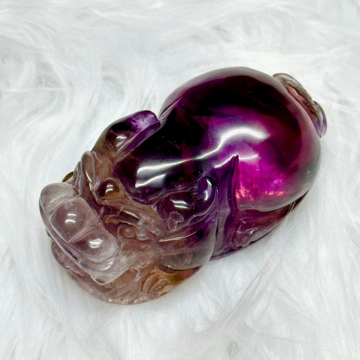 Natural Ametrine Pixiu Carving, Natural Ametrine carved PiXiu, Master Carver Hand Carving PiXiu, Reiki healing Crystal