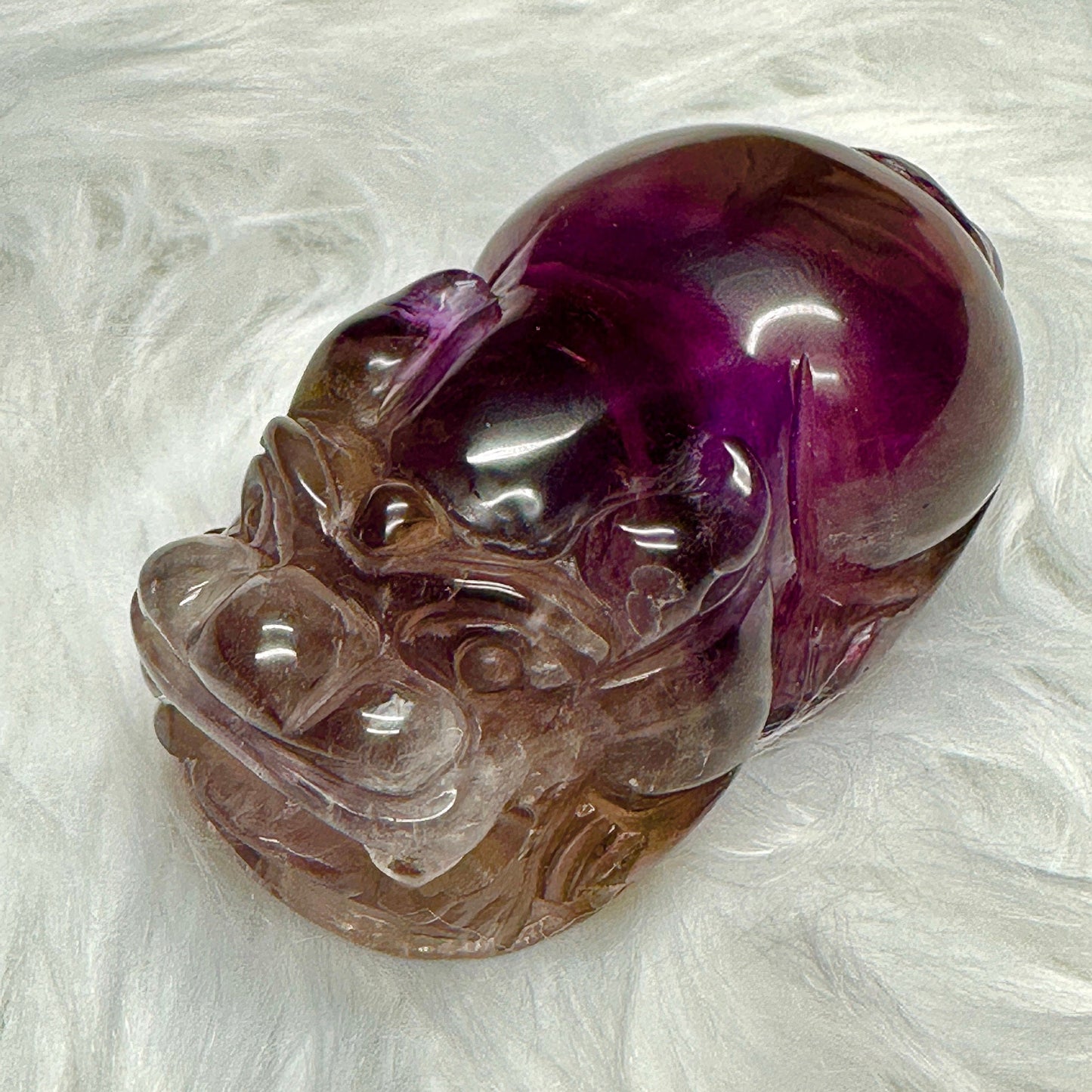 Natural Ametrine Pixiu Carving, Natural Ametrine carved PiXiu, Master Carver Hand Carving PiXiu, Reiki healing Crystal