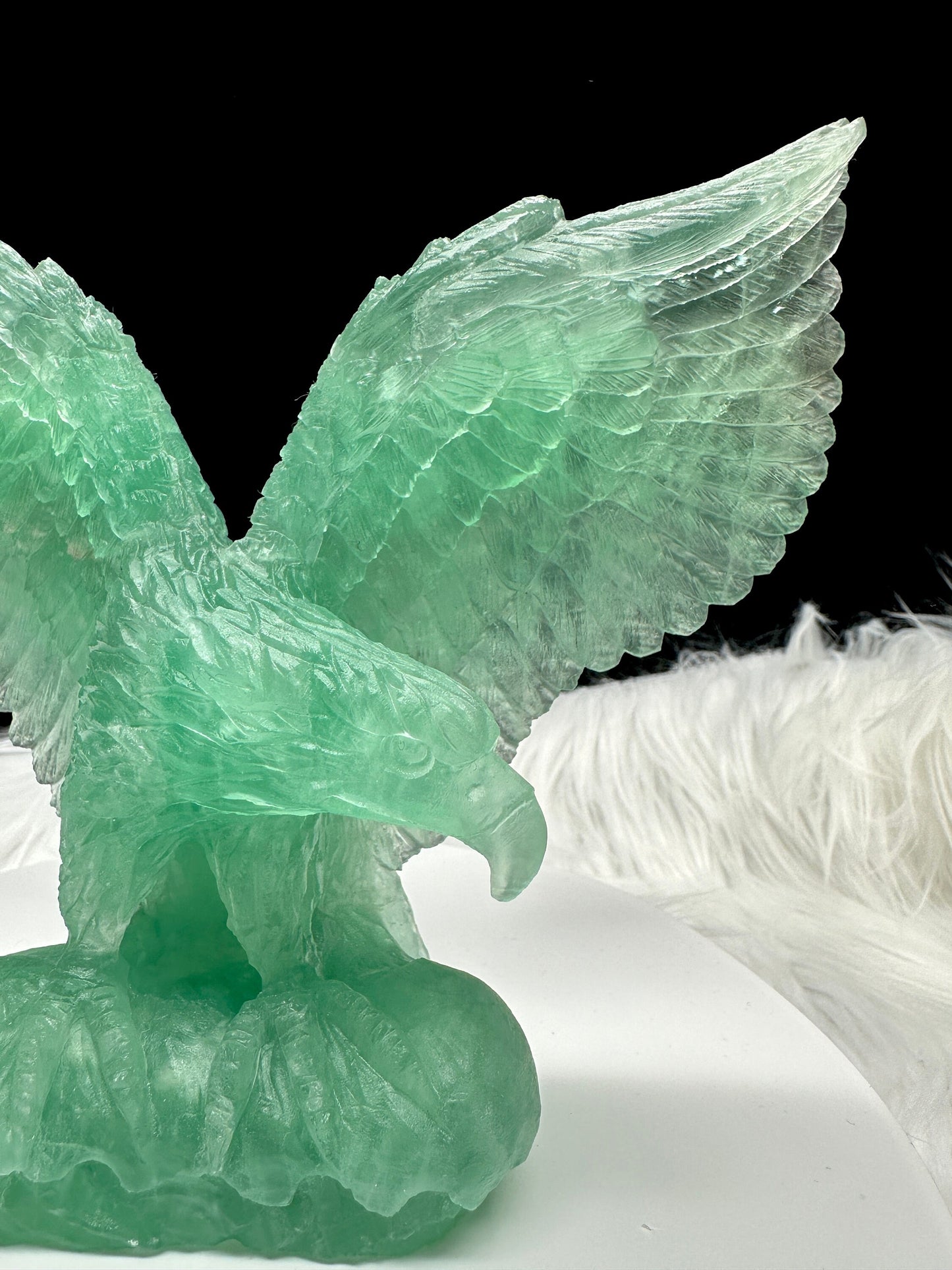 High Quality Green Fluorite Crystal Eagle Carving, Hand Carved Fluorite Eagle