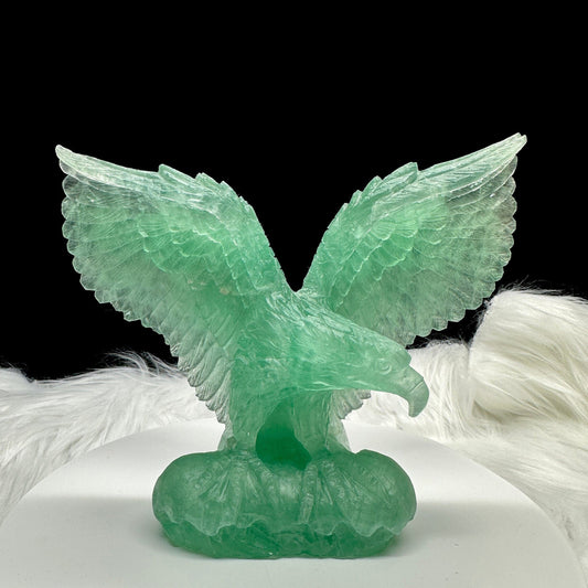 High Quality Green Fluorite Crystal Eagle Carving, Hand Carved Fluorite Eagle