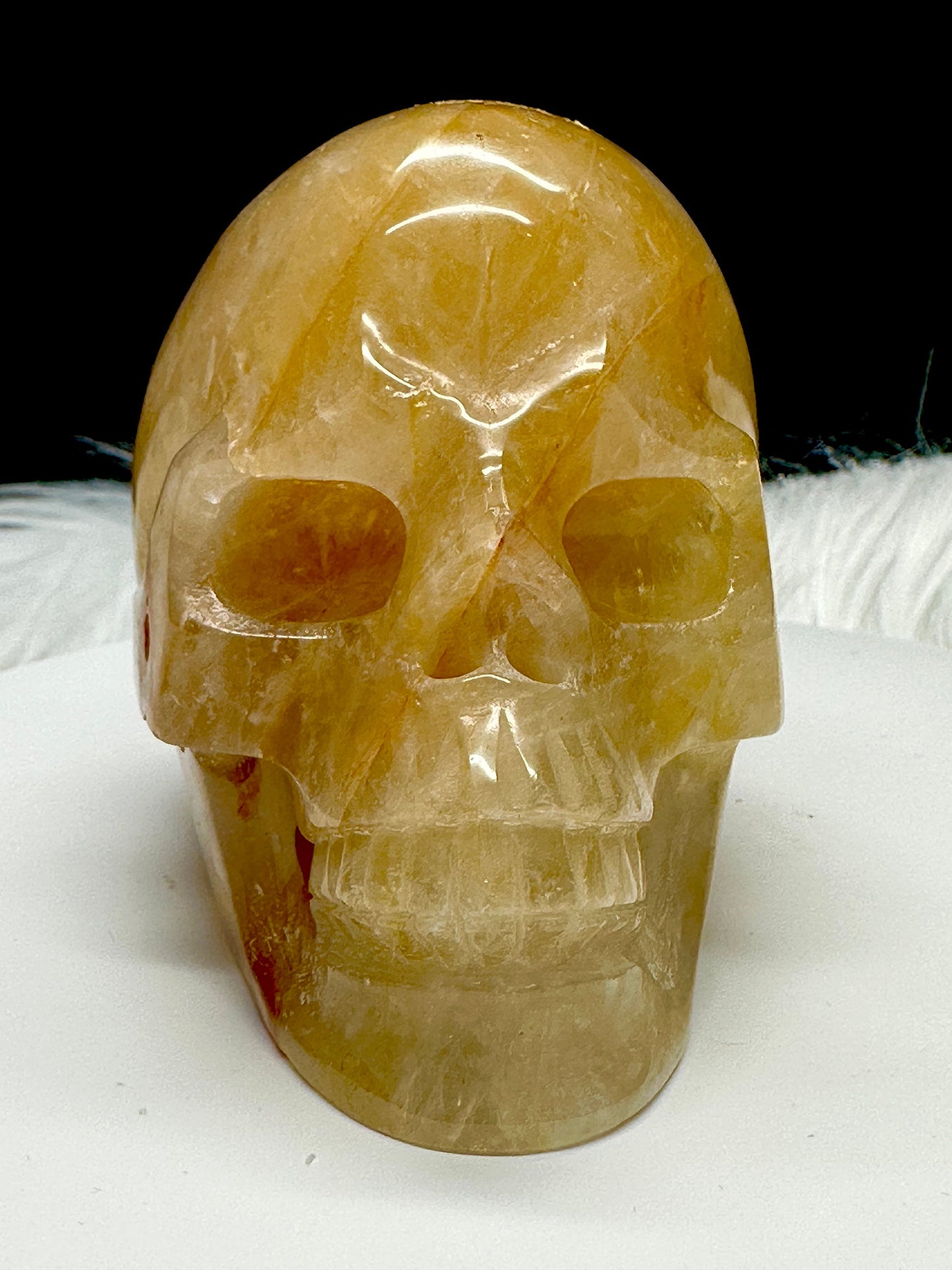 Beautiful Golden Healer Skull Carving, Golden Healer Crystal Skull