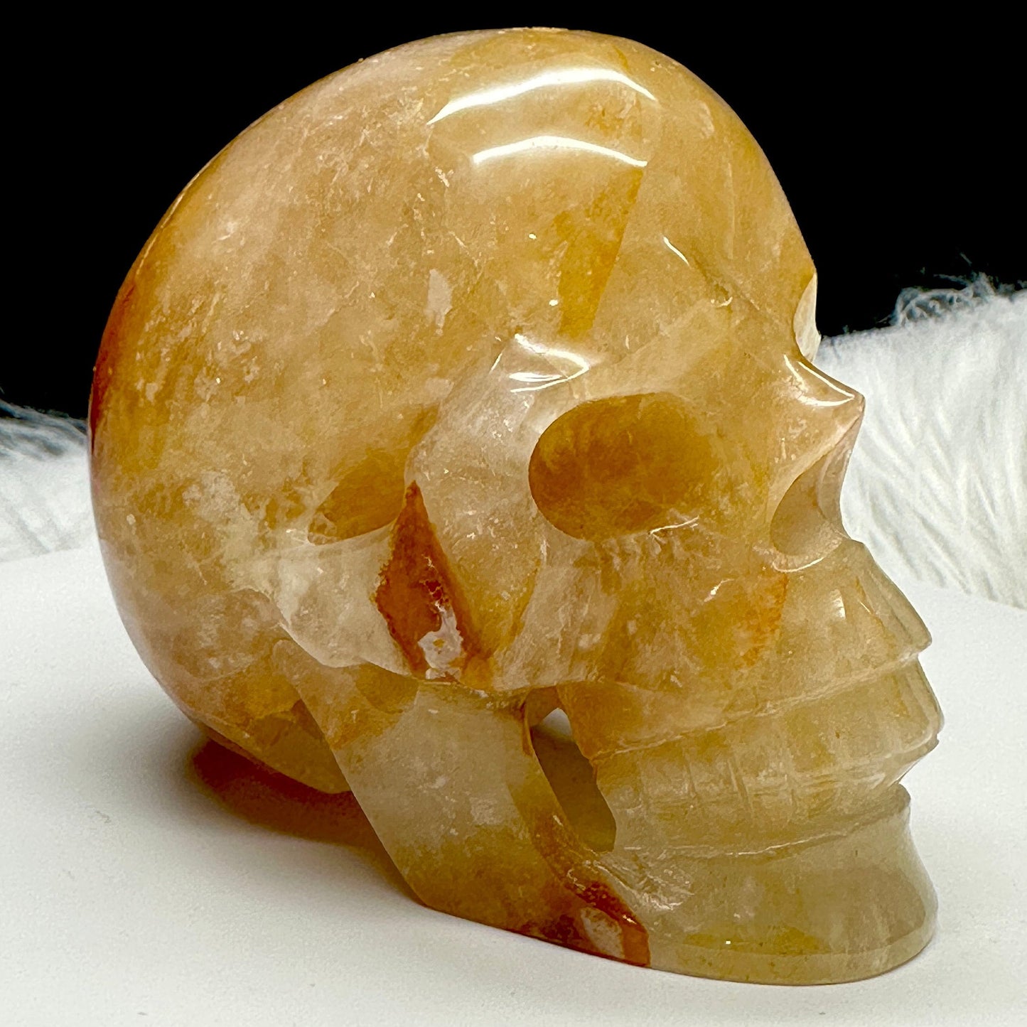 Beautiful Golden Healer Skull Carving, Golden Healer Crystal Skull