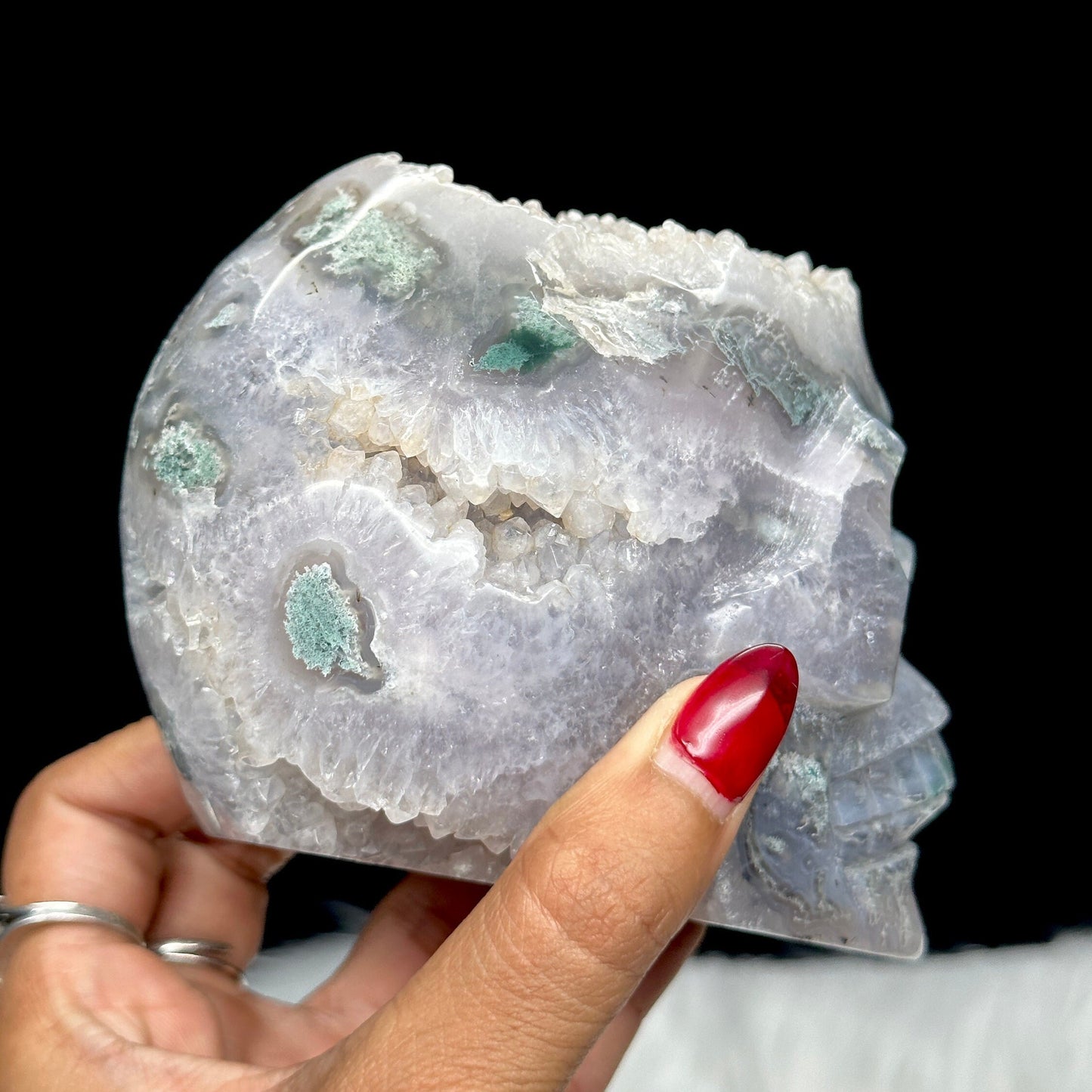 Sparkly Large Moss Agate Crystal Skull, Druzy Moss Agate Skull, Moss Agate Carved Crystal Skull, Super Realistic