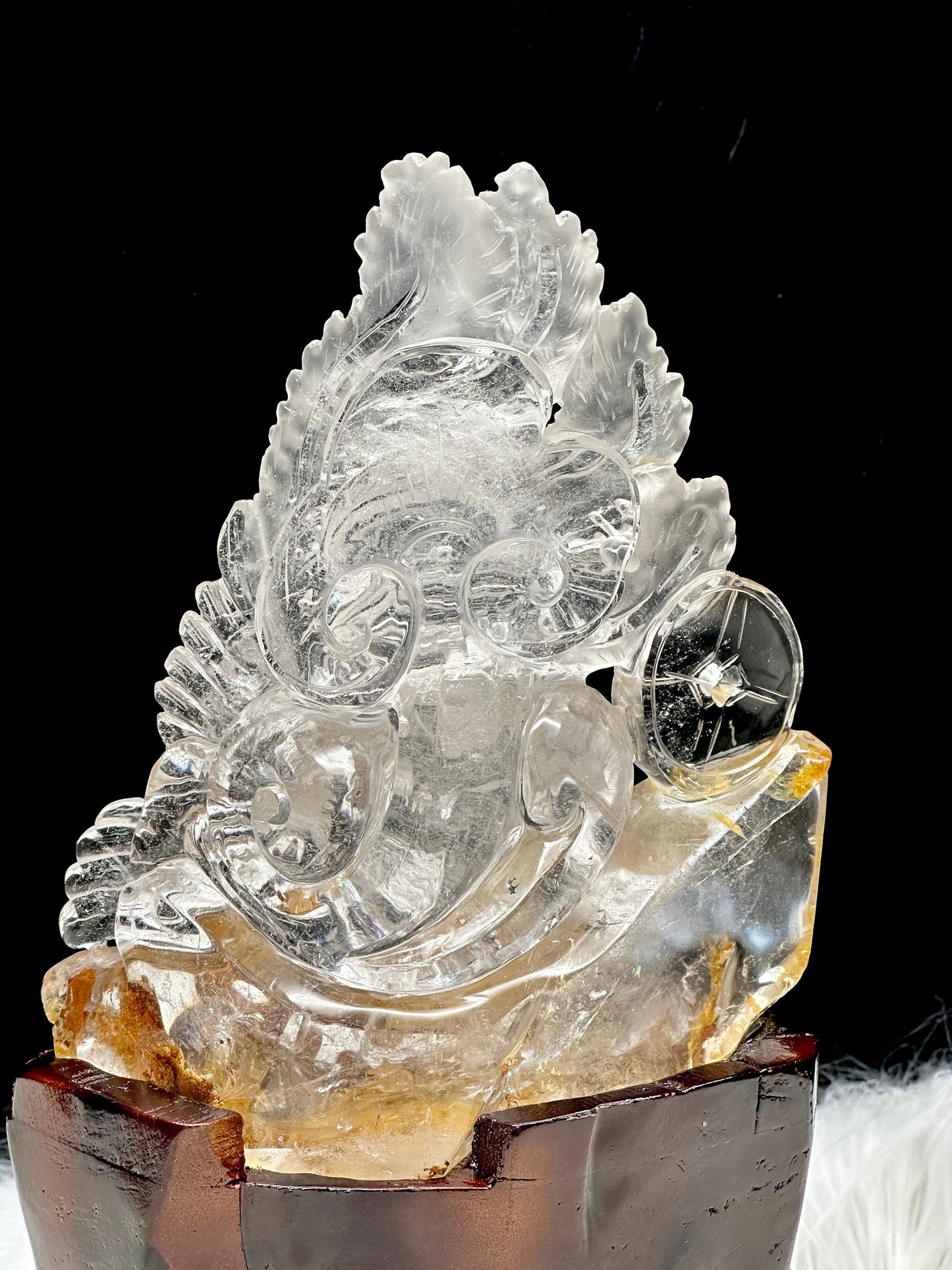 Museum grade clear quartz with golden healer Phoenix Carving, hand carved, home decor, good luck charm, fengshui