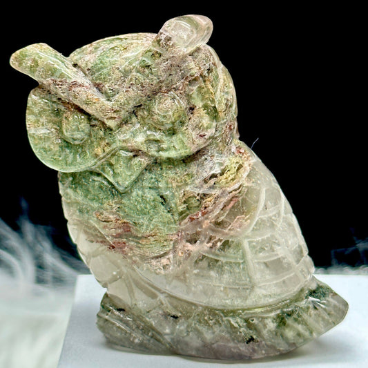 Cute Garden Quartz Owl Carving, Hand Carved Garden Quartz Crystal Owl Carving