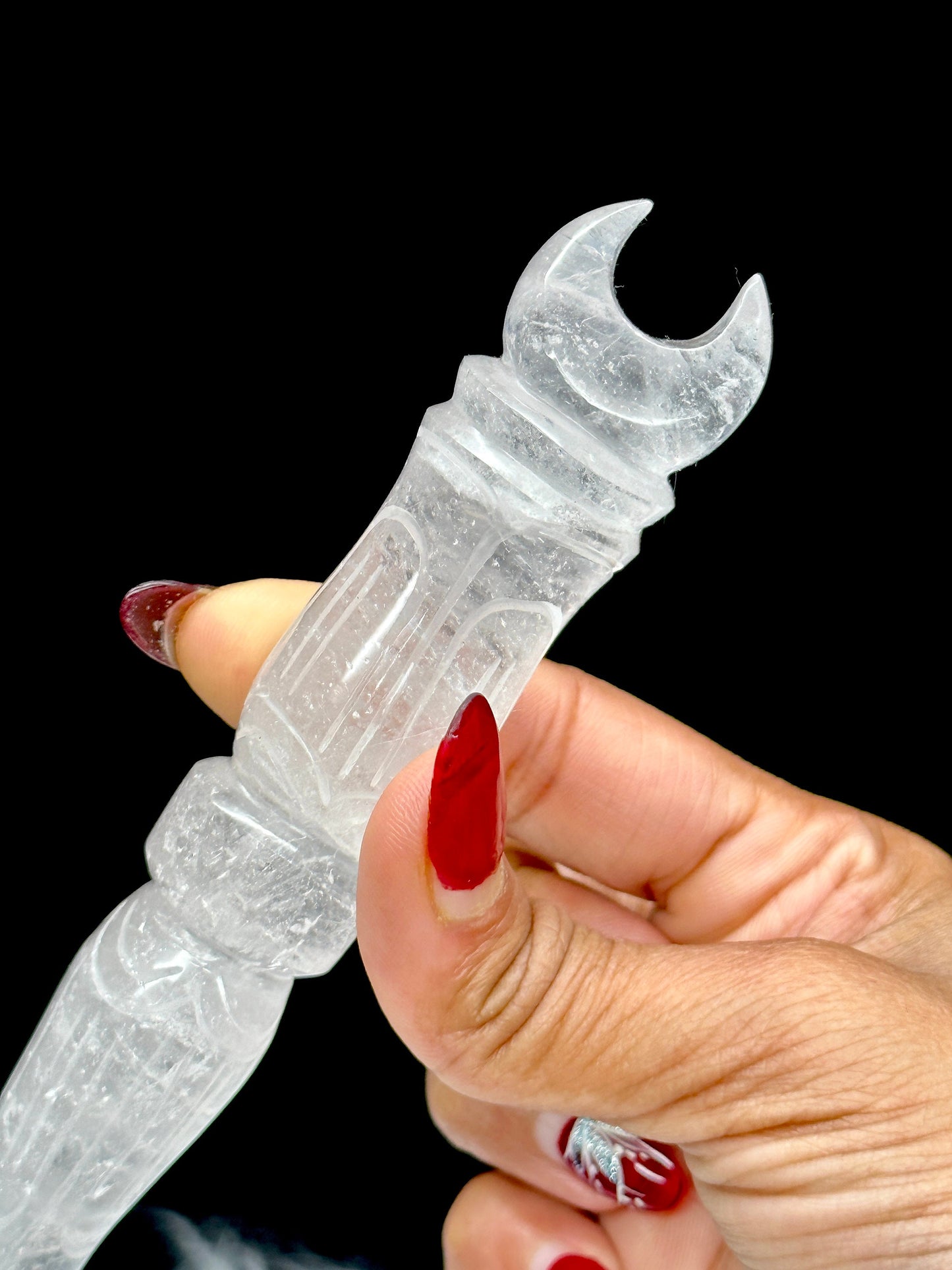 Himalayan Clear Quartz Phurba wand with moon