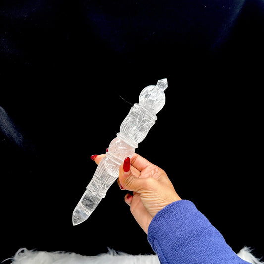 Sacred Magical Large Phurba wand hand carved, Himalayan quartz phurba wand