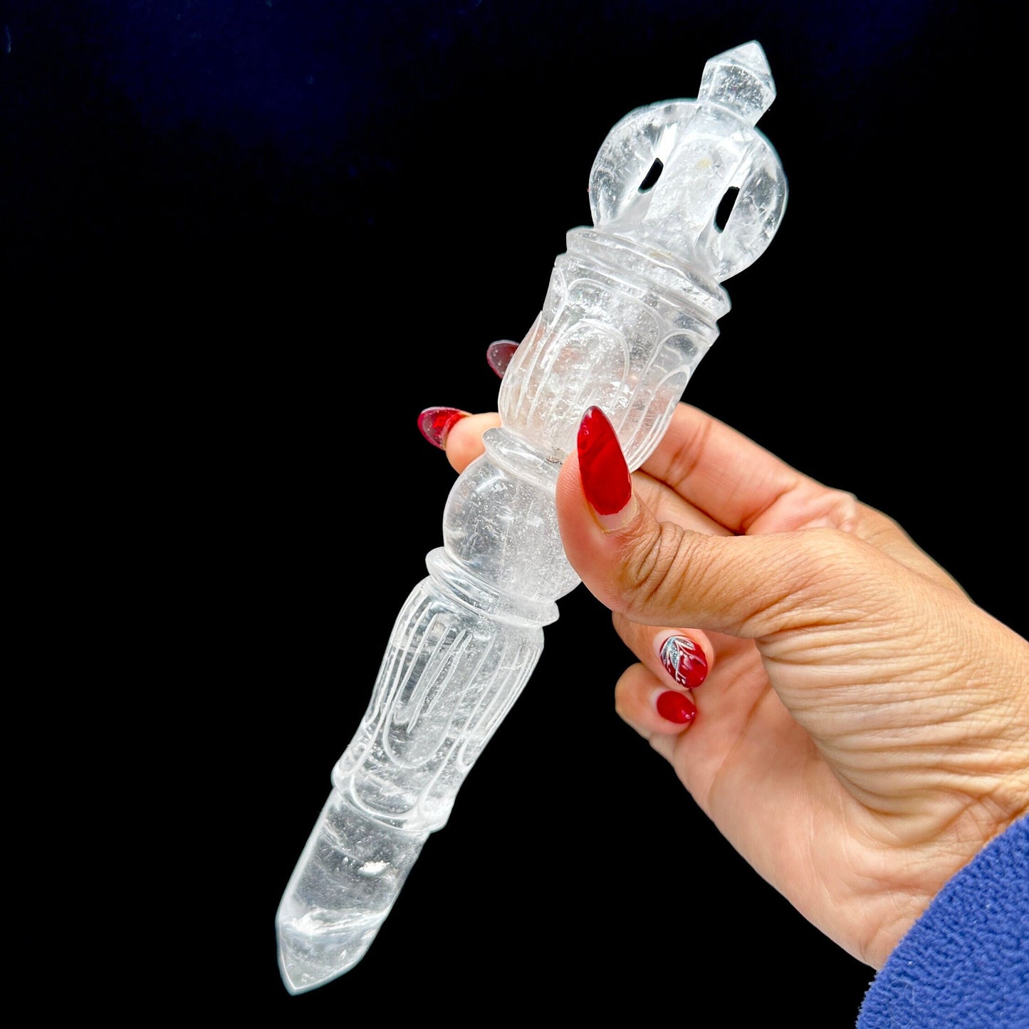 Sacred Magical Large Phurba wand hand carved, Himalayan quartz phurba wand